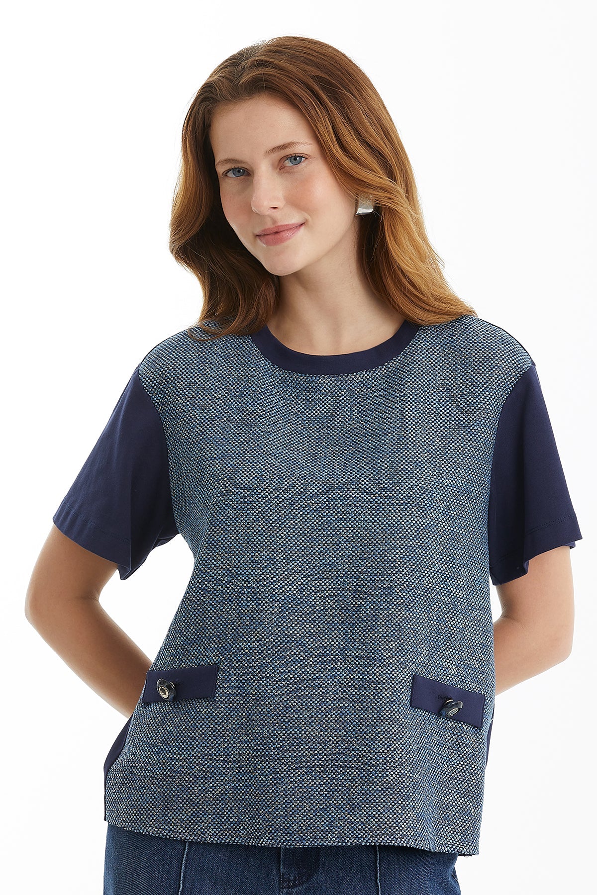 Dark Navy Button-Detail T-Shirt