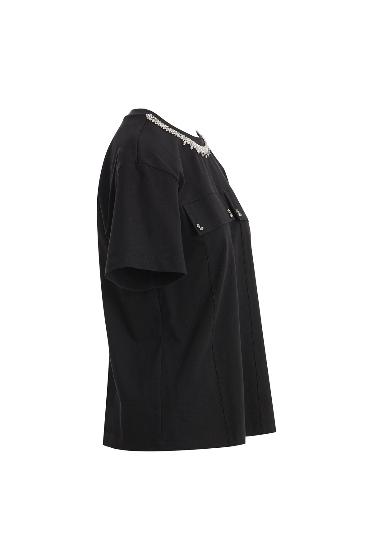 Black Stone-Trim Detail T-Shirt