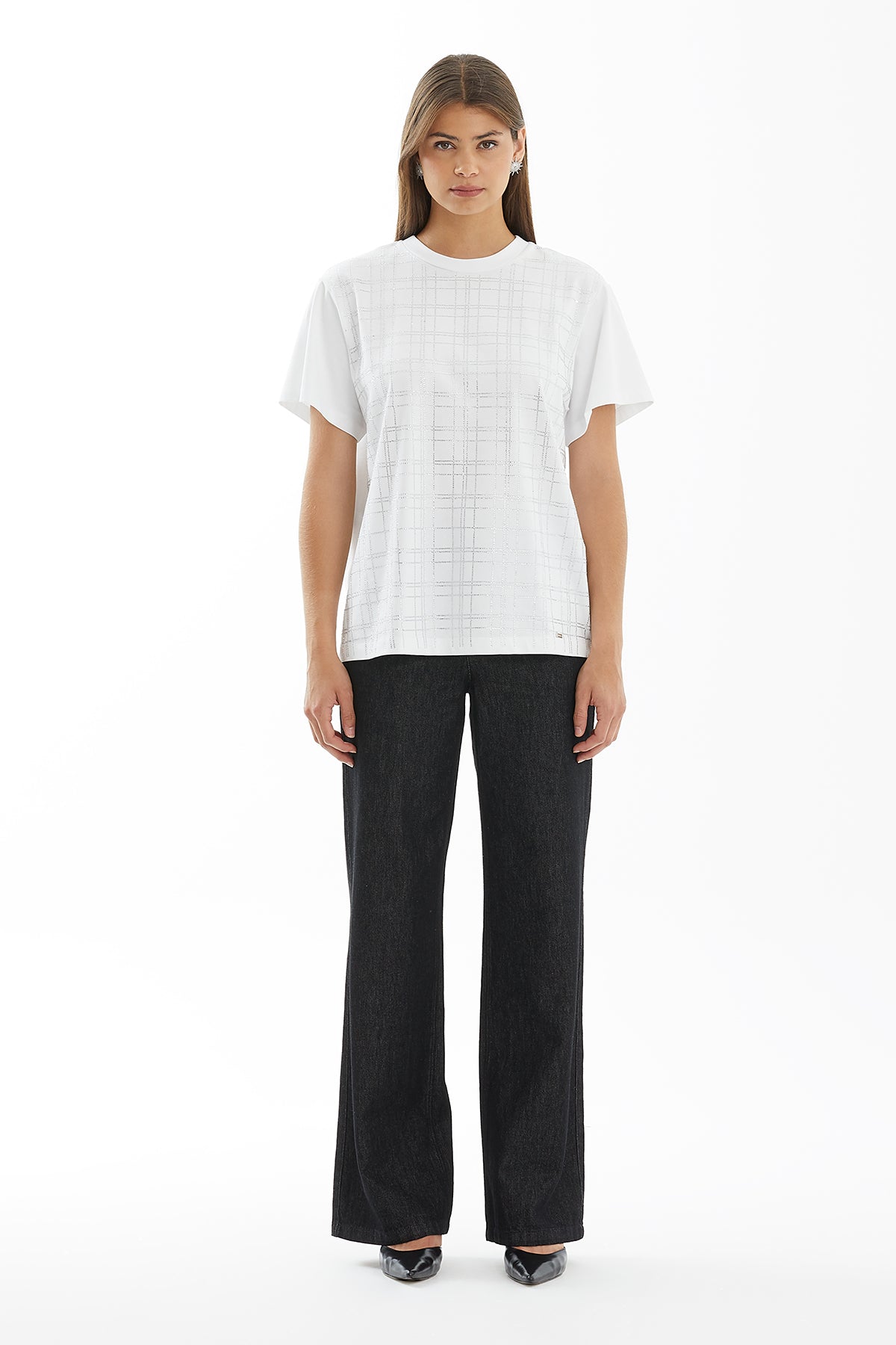 White Stone Print Detail T-Shirt