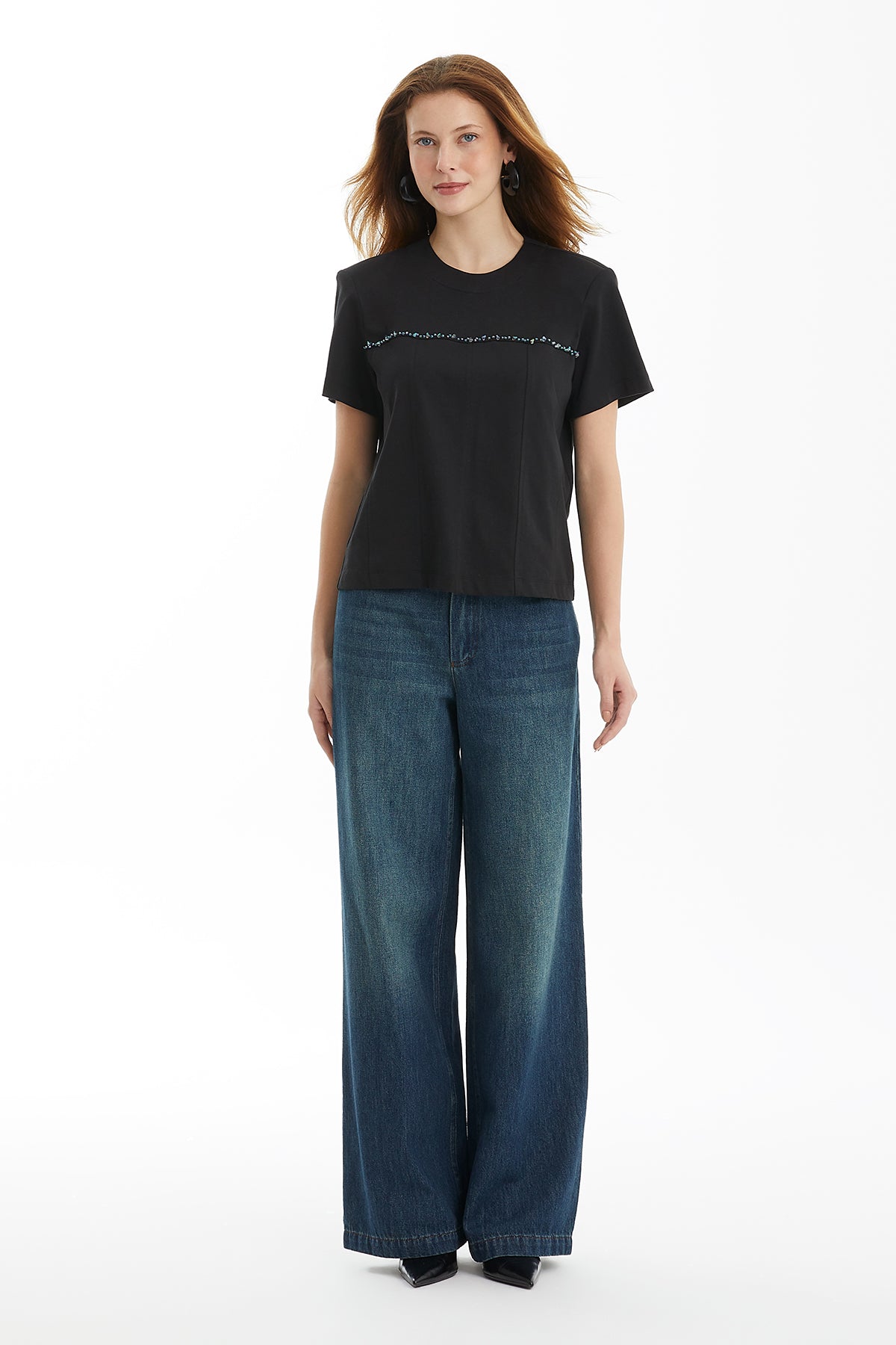 Black Embroidered Panel T-Shirt