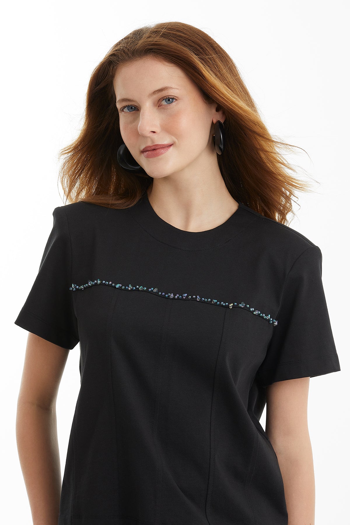 Black Embroidered Panel T-Shirt