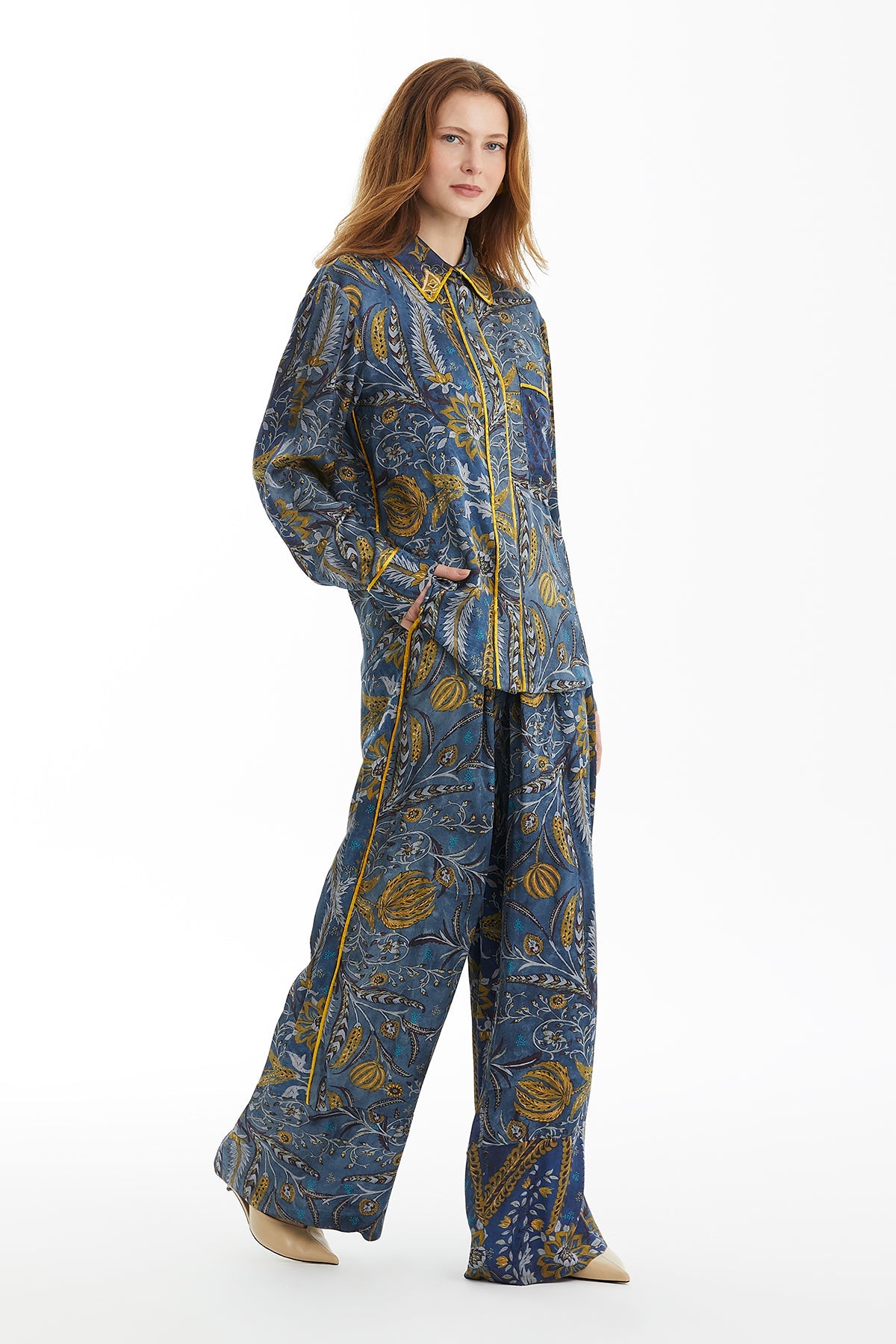 Patterned Shirt with Piping Detail