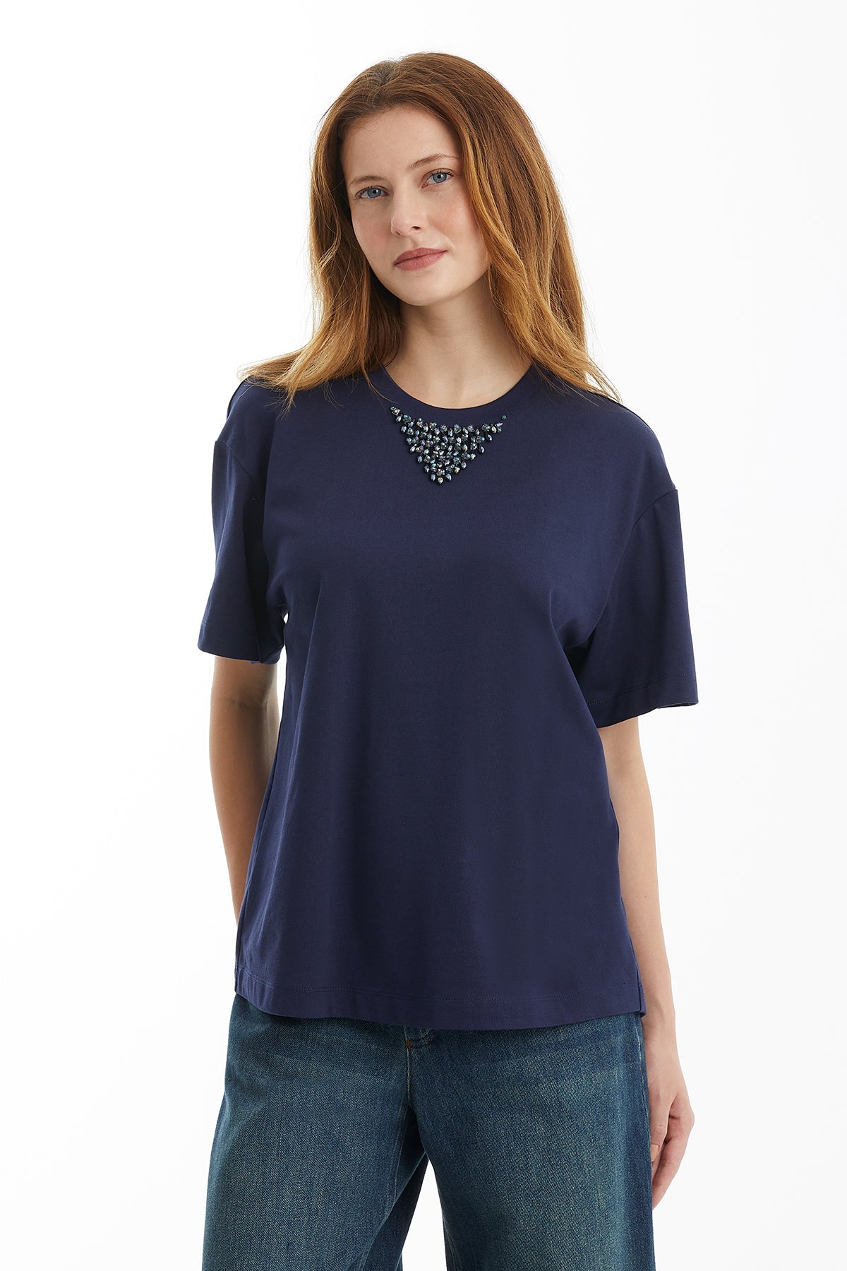 Dark Navy Embroidered Detail T-Shirt