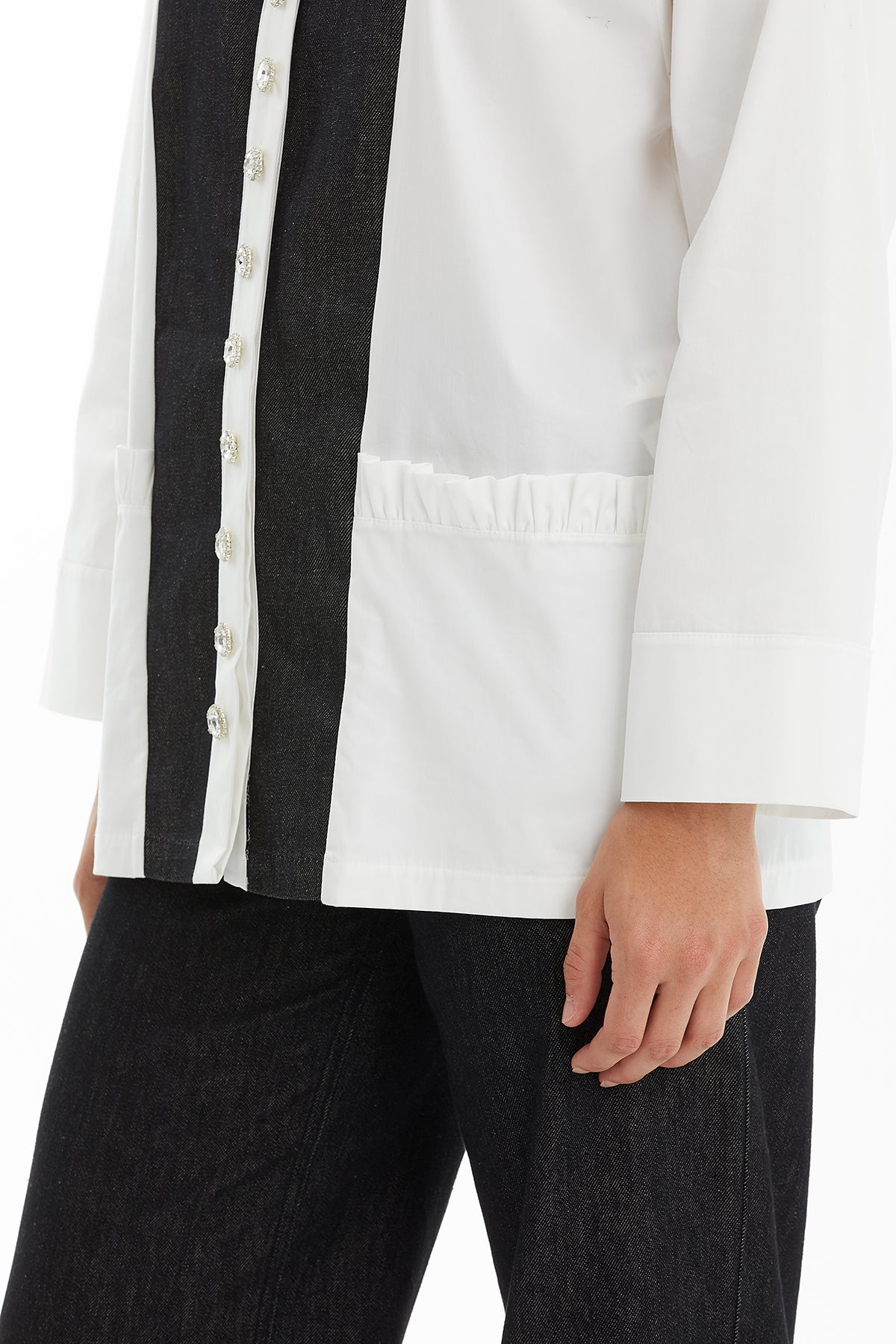 White Contrast Button-Detail Shirt