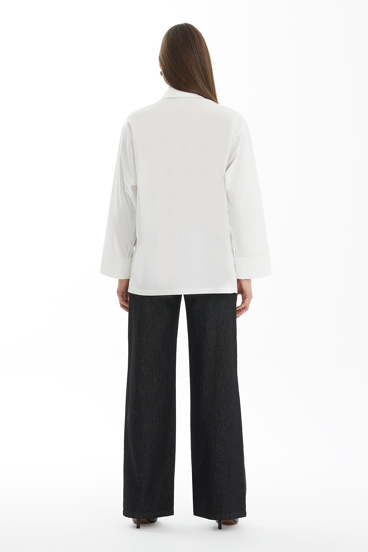 White Contrast Button-Detail Shirt