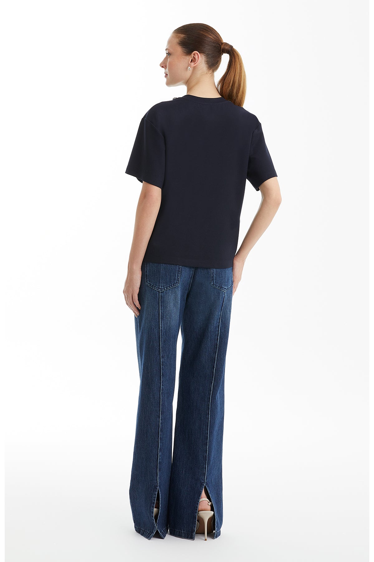 Dark Navy Embroidered Collar Short Sleeve T-Shirt