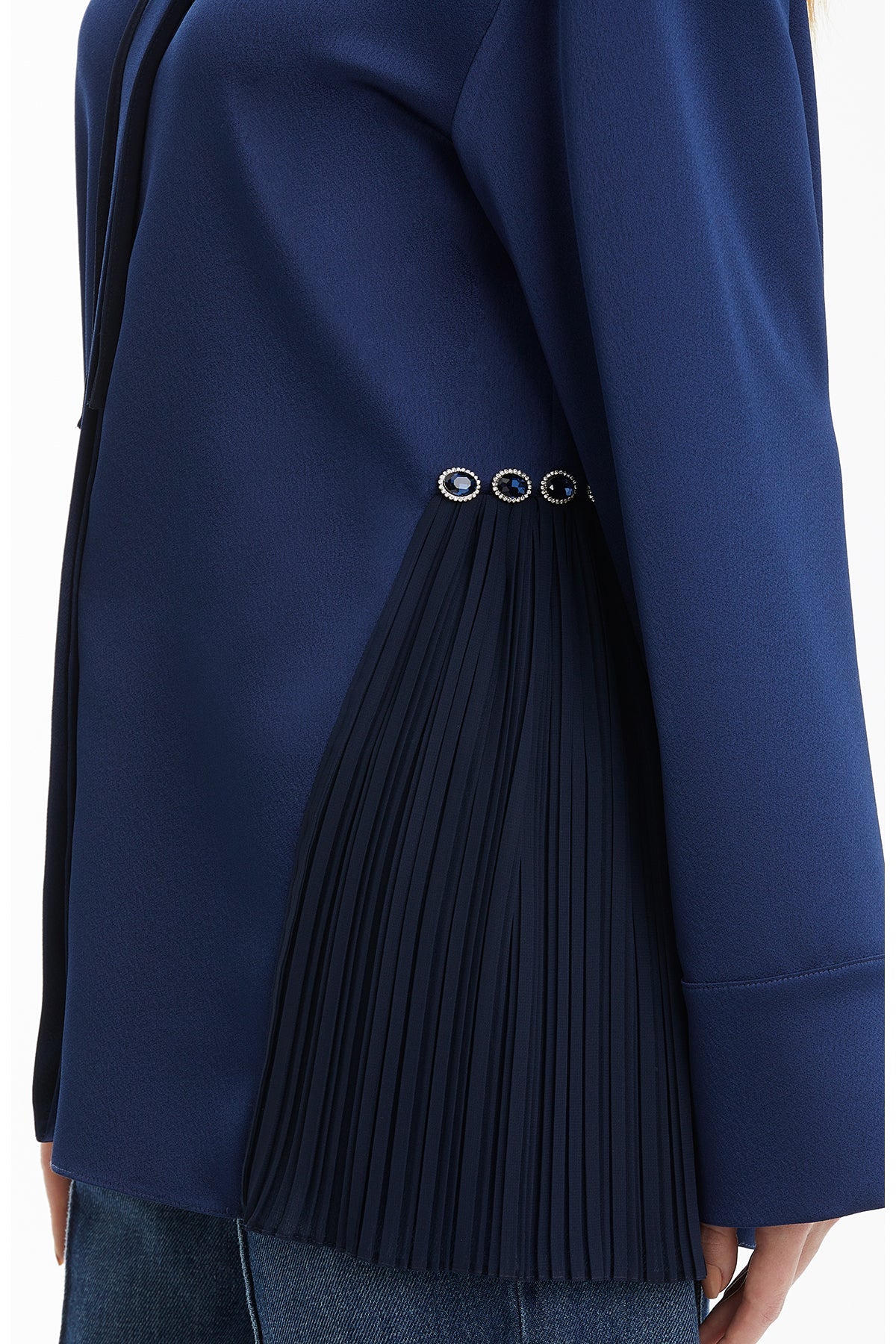 Dark Navy Pleated Collar Detail Shirt