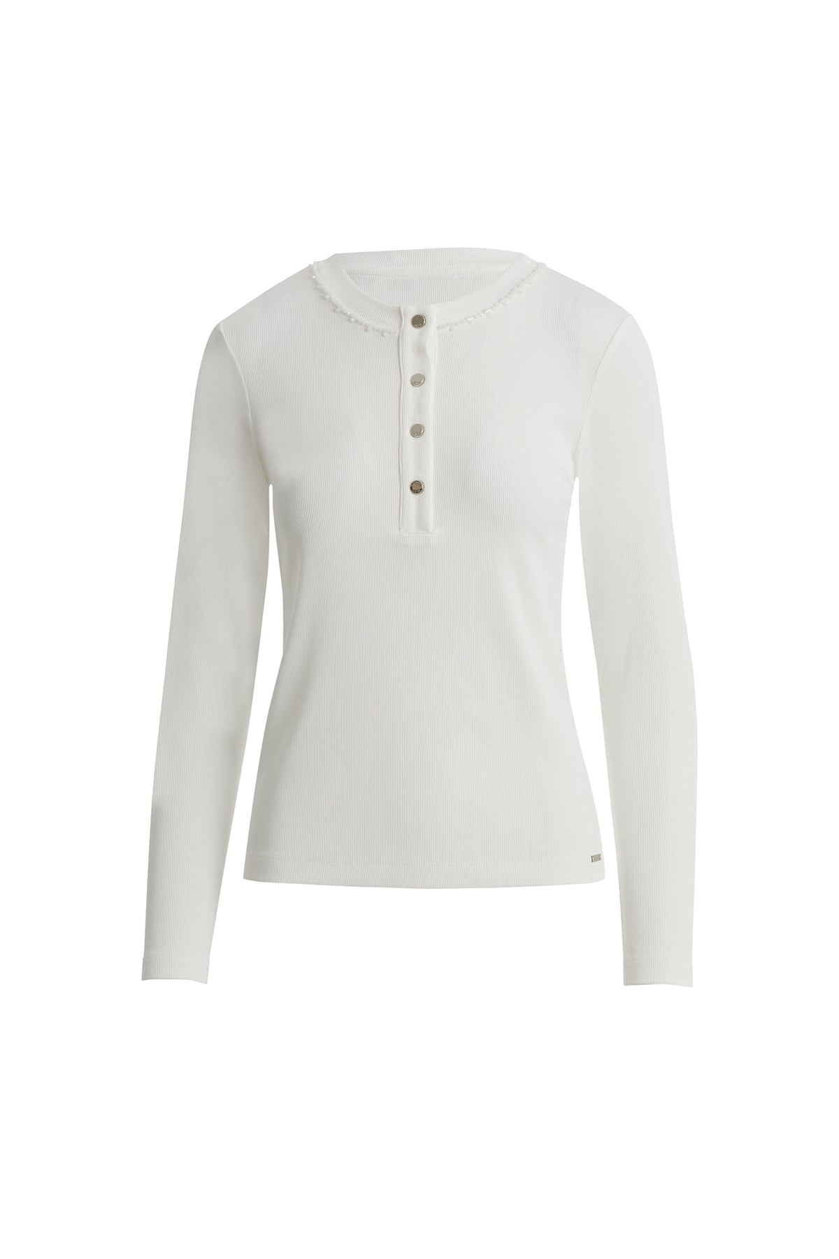 Ecru Long-Sleeve Blouse with Embroidered Collar