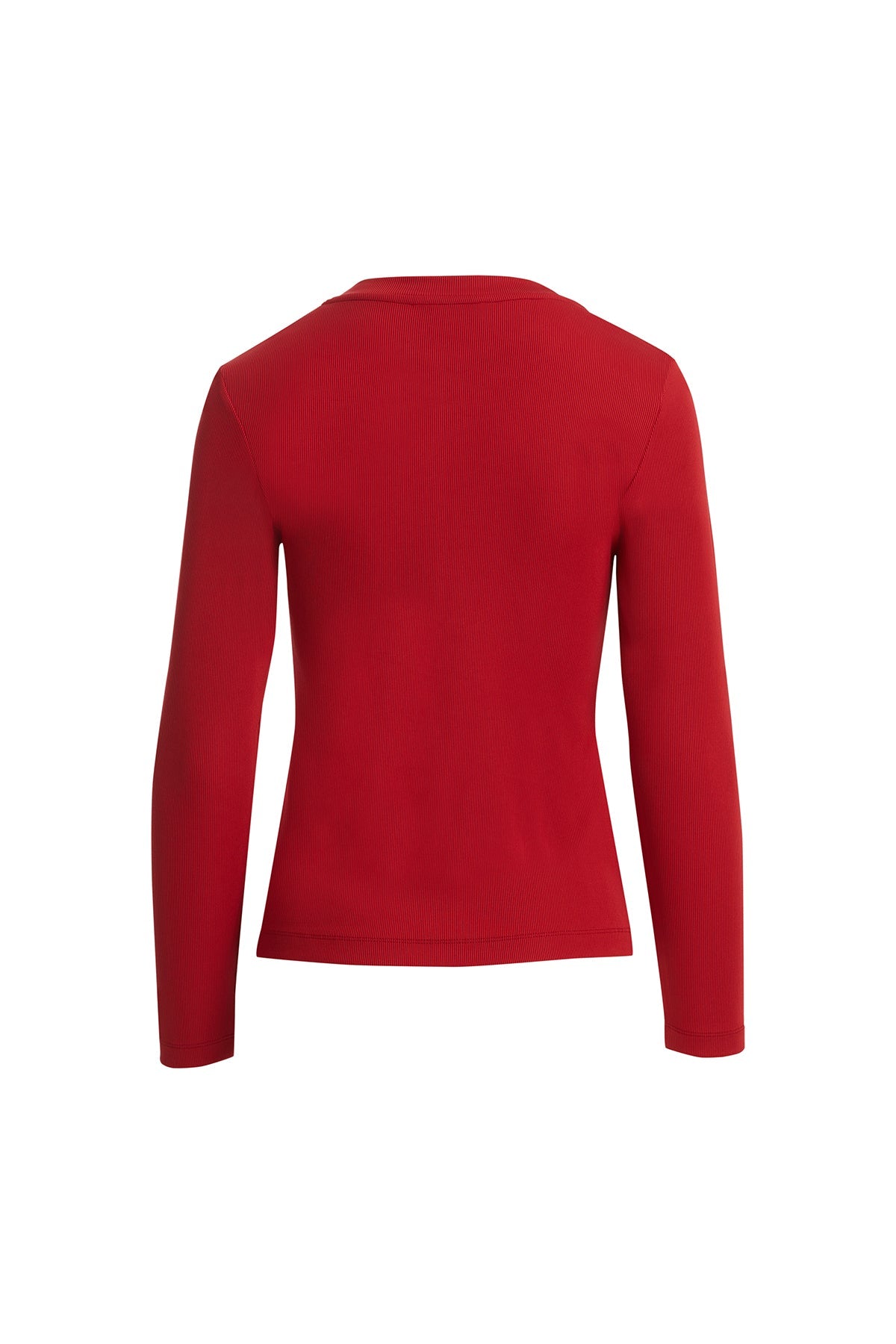 Red Long-Sleeve Blouse with Embroidered Collar