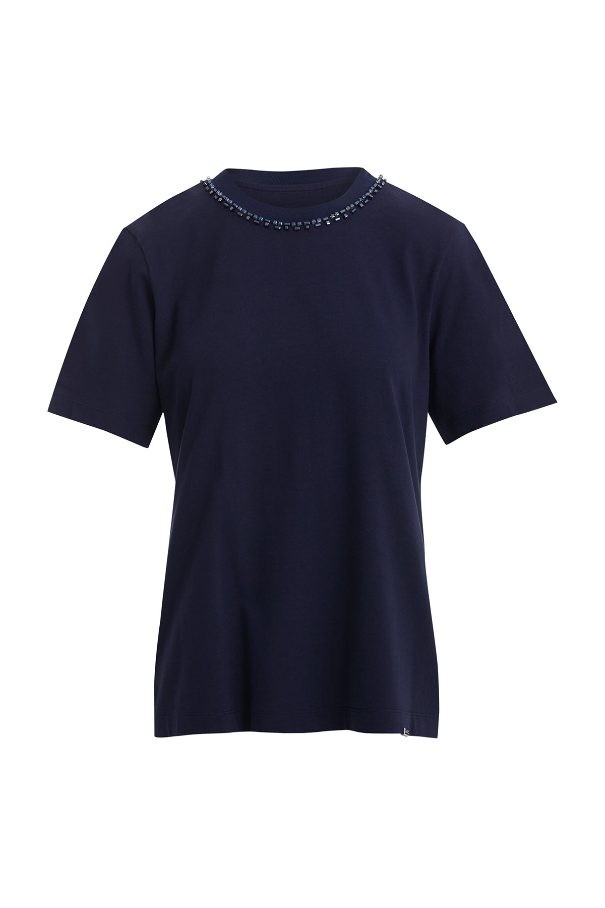 Dark Navy Embroidered Collar Detail T-Shirt