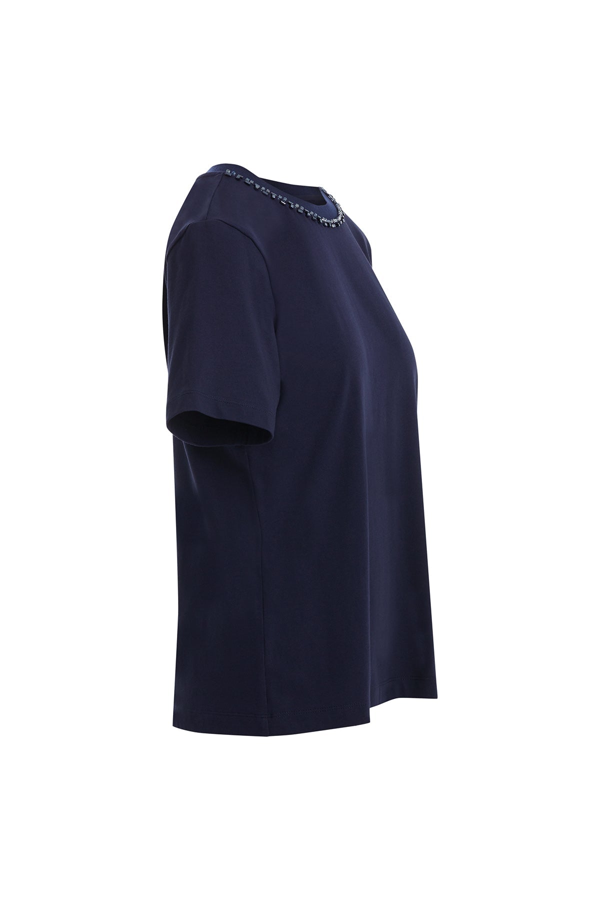 Dark Navy Embroidered Collar Detail T-Shirt