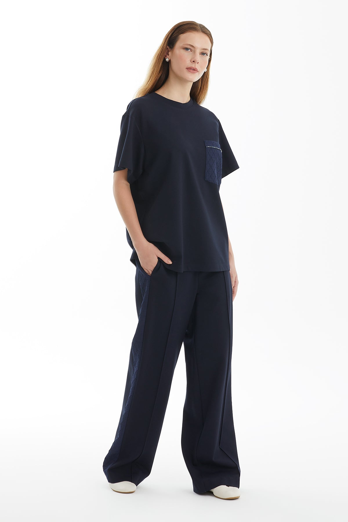Dark Navy Geometric Pattern Pocket T-Shirt
