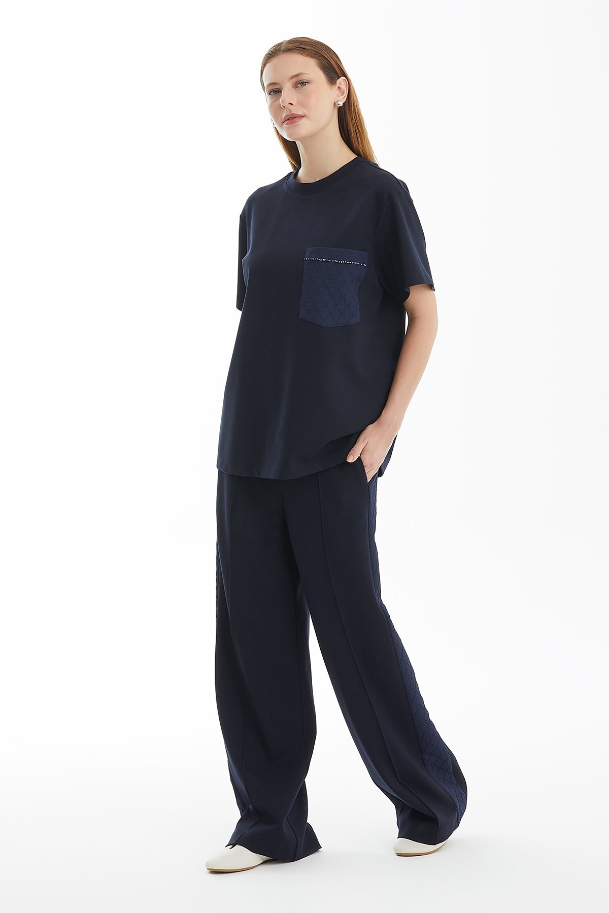 Dark Navy Geometric Pattern Pocket T-Shirt