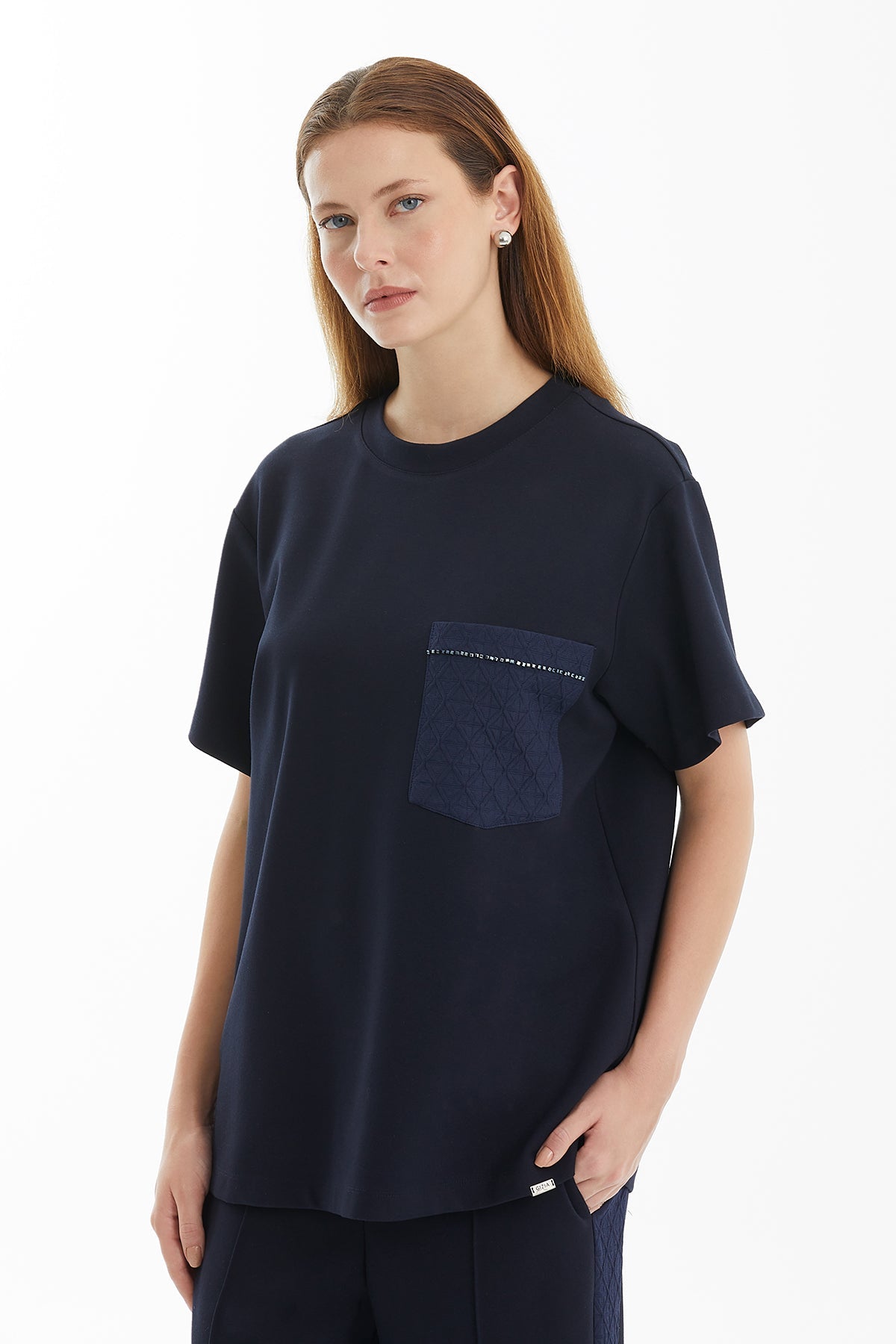 Dark Navy Geometric Pattern Pocket T-Shirt