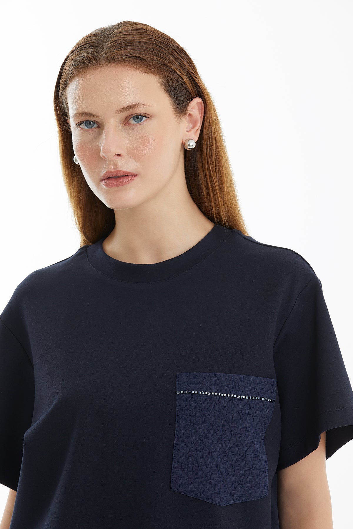 Dark Navy Geometric Pattern Pocket T-Shirt