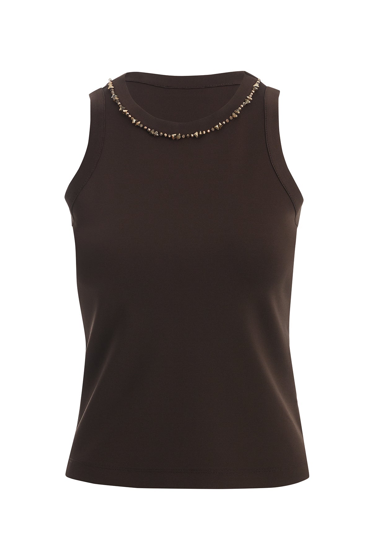 Brown Halter Top with Embroidered Collar