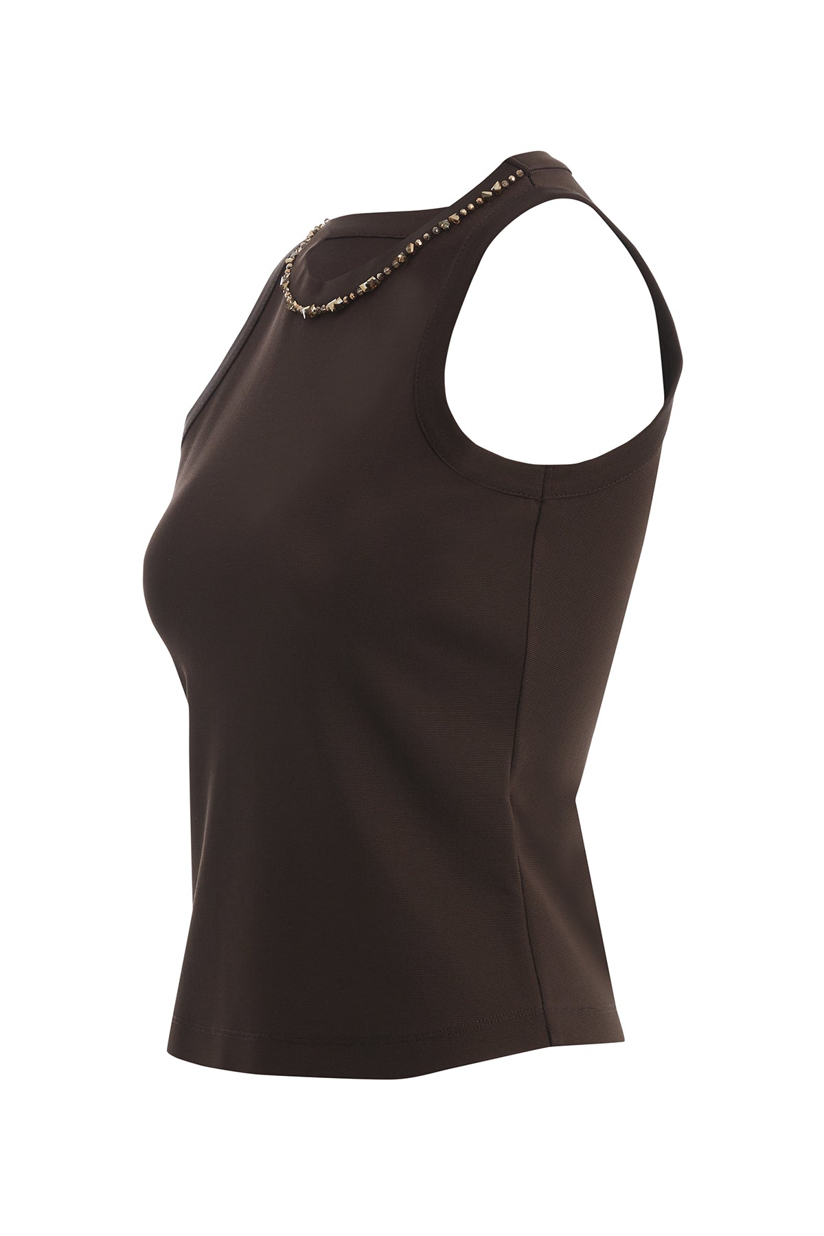 Brown Halter Top with Embroidered Collar