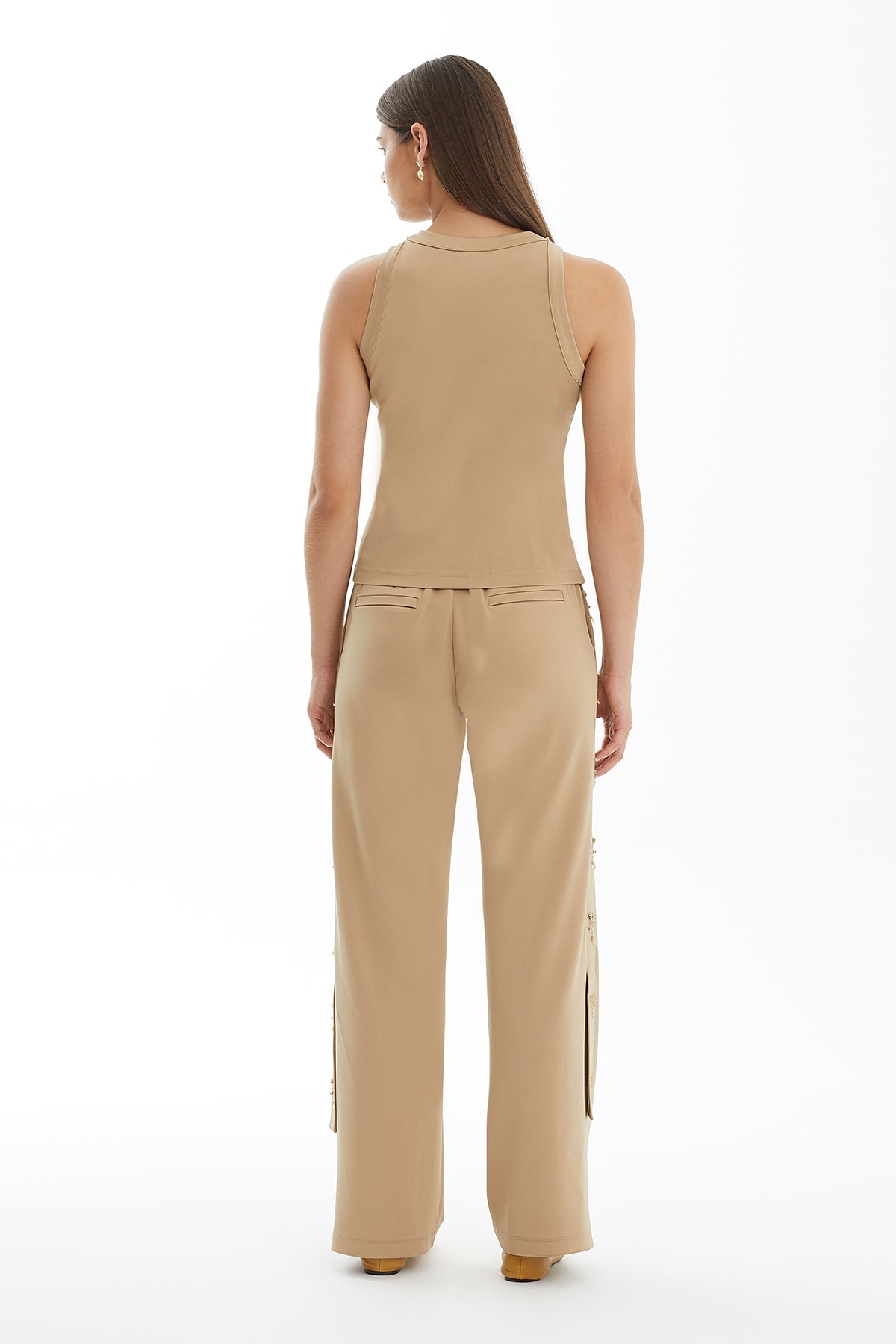 Beige Halter Top with Embroidered Collar