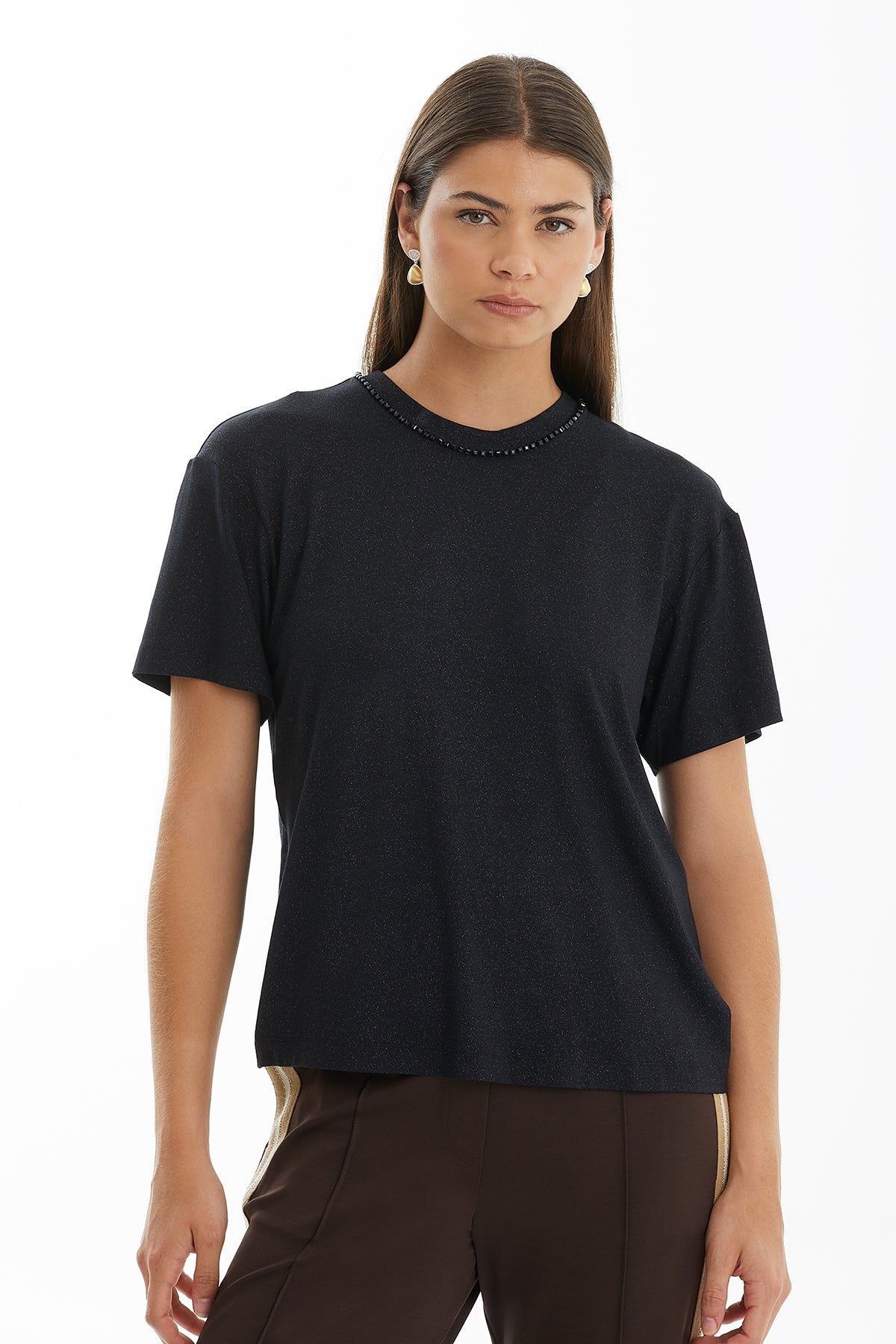 Black Glitter Embroidered T-Shirt