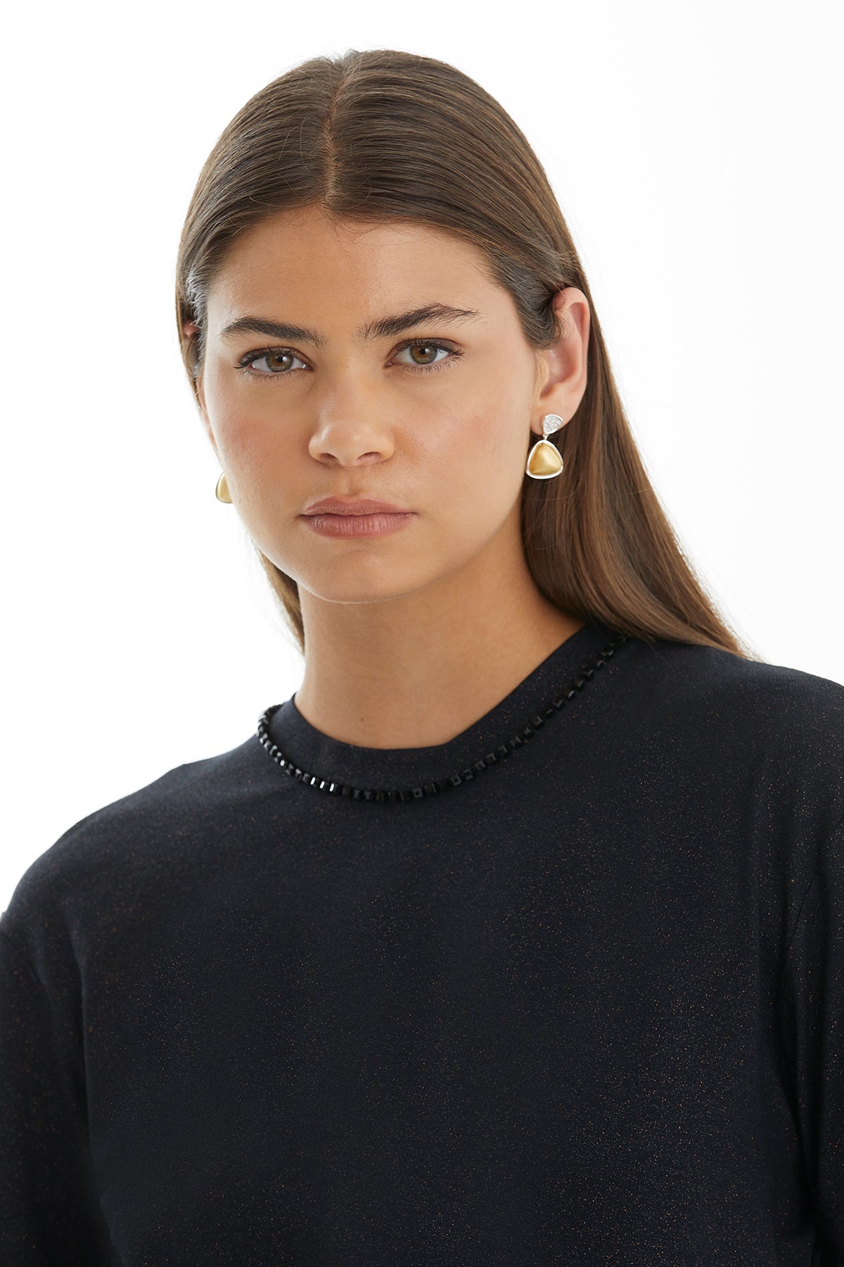 Black Glitter Embroidered T-Shirt