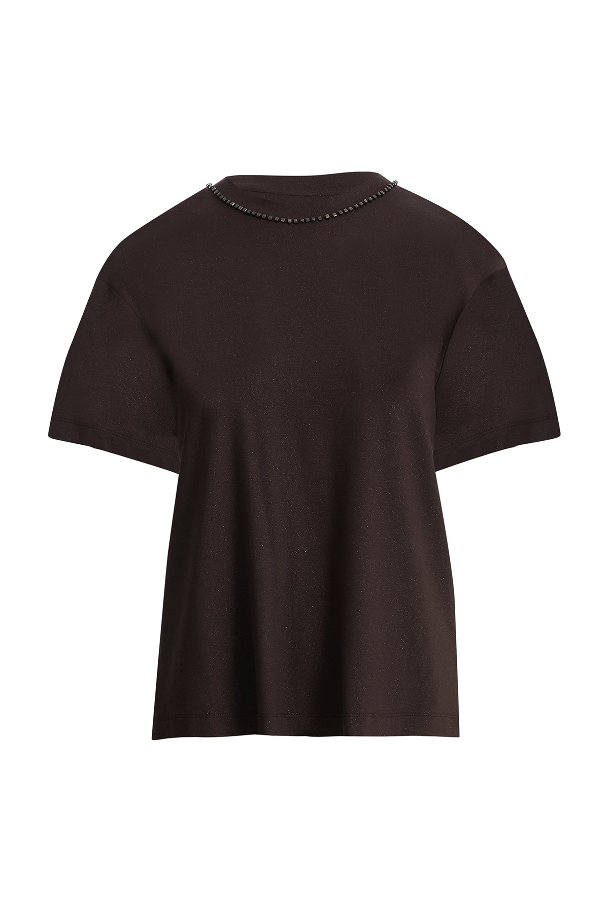 Brown Glitter Embroidered T-Shirt