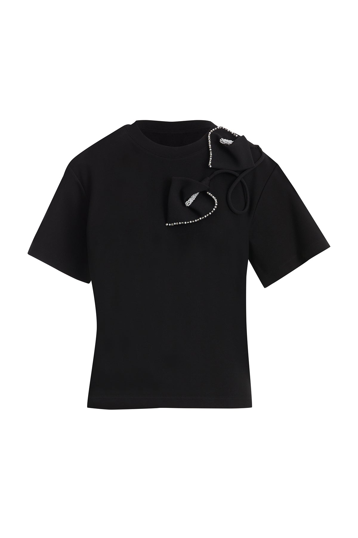 Black T-Shirt with Shoulder Appliqué Detail