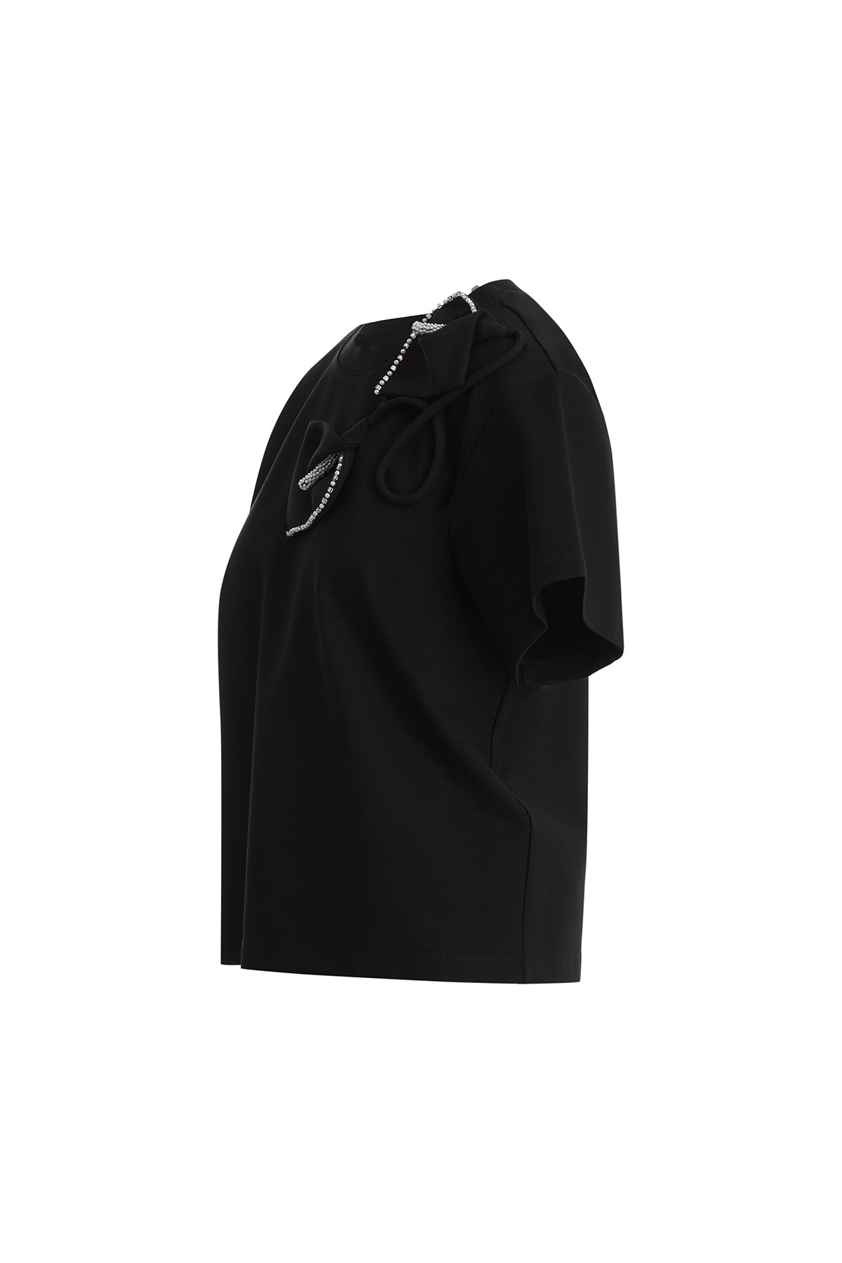 Black T-Shirt with Shoulder Appliqué Detail
