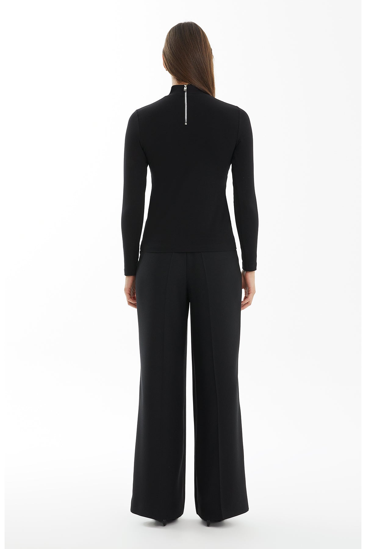 Black Stone-Embellished Turtleneck Blouse