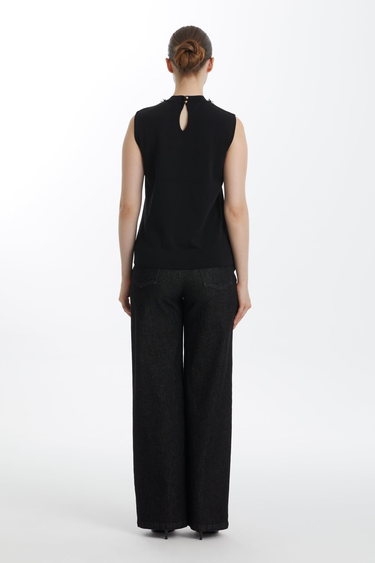 Black Embroidered Sleeveless Knit Top