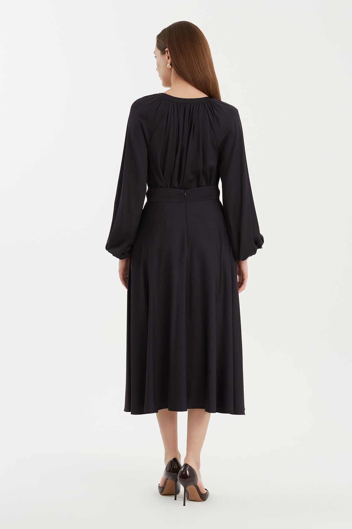 Dark Navy Maxi Flared Skirt with Metal Logo