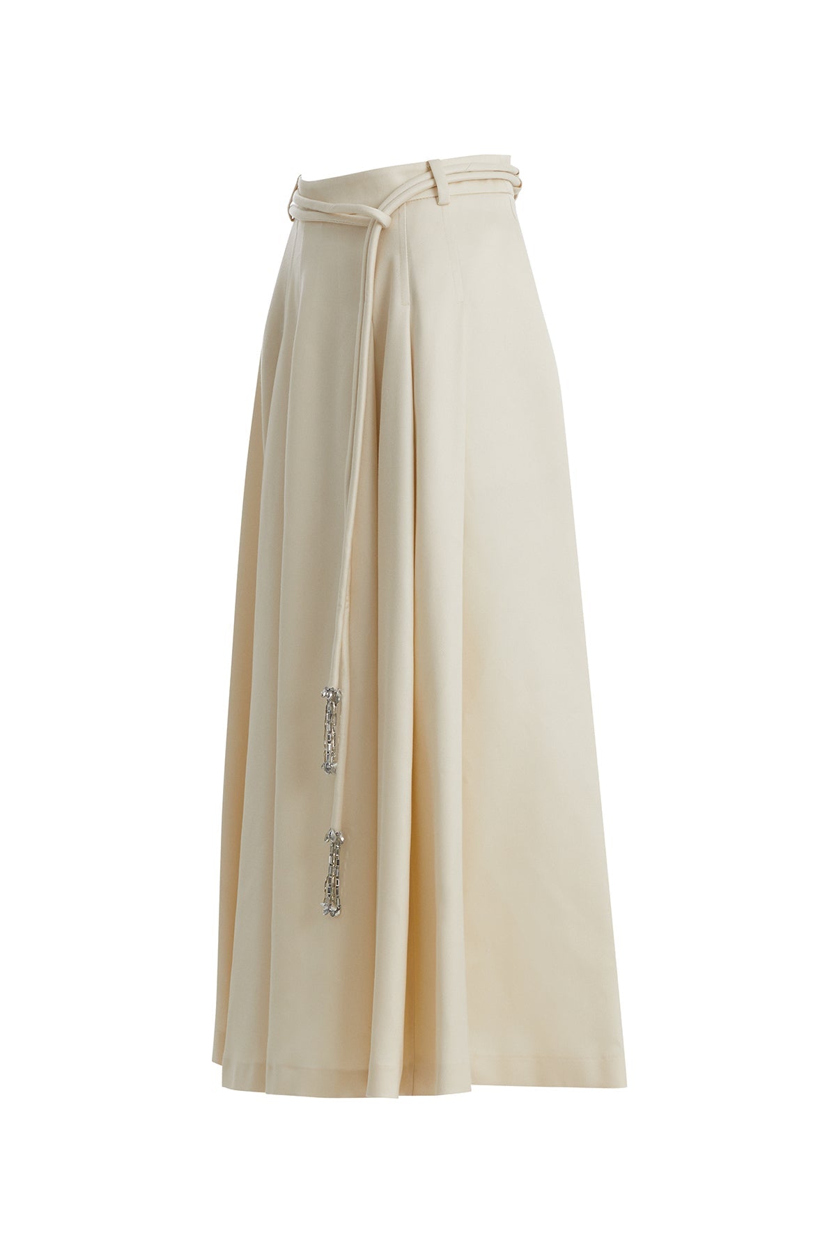 Ecru Midi Skirt with Embroidered Cord Ends