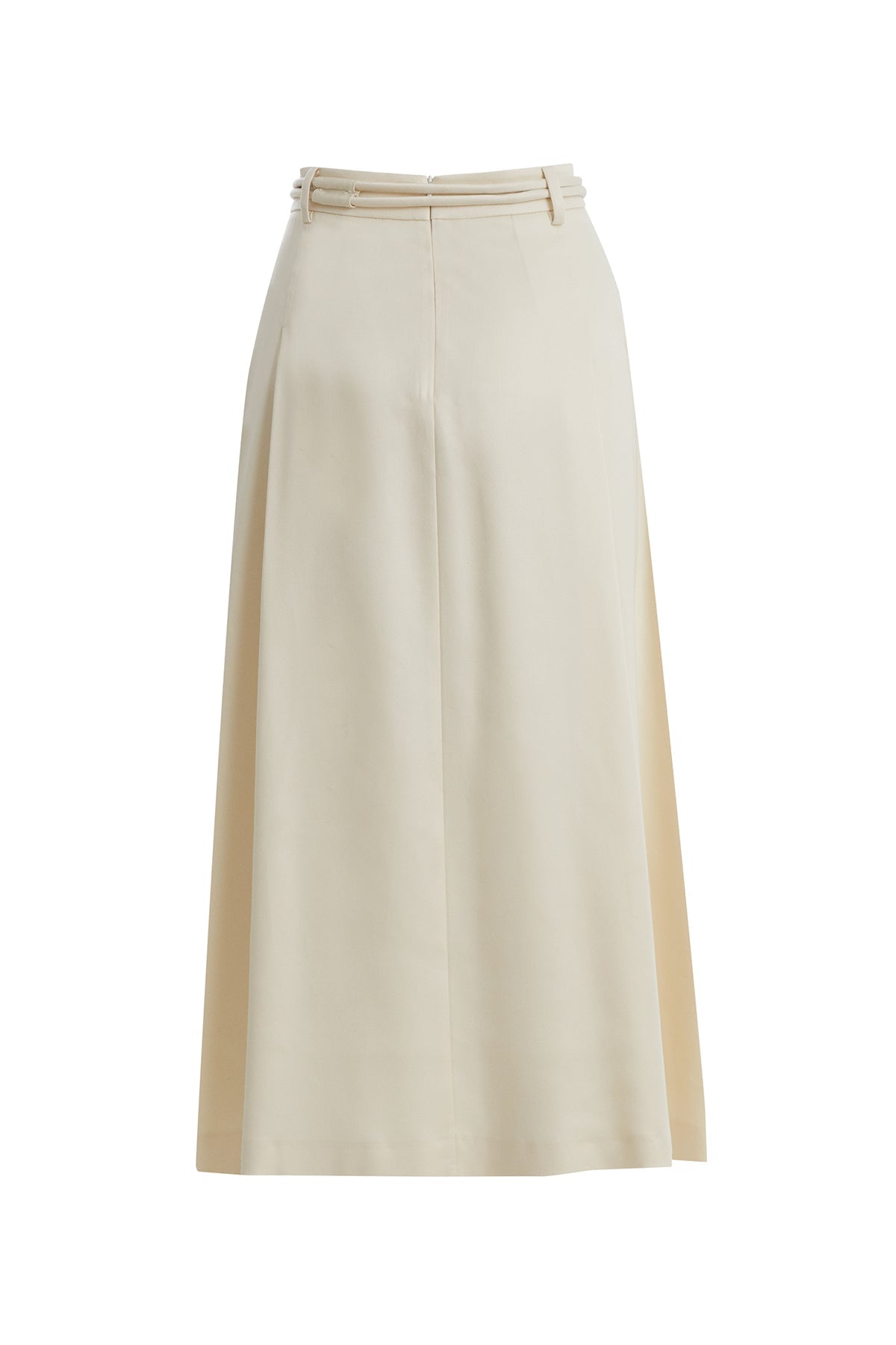 Ecru Midi Skirt with Embroidered Cord Ends