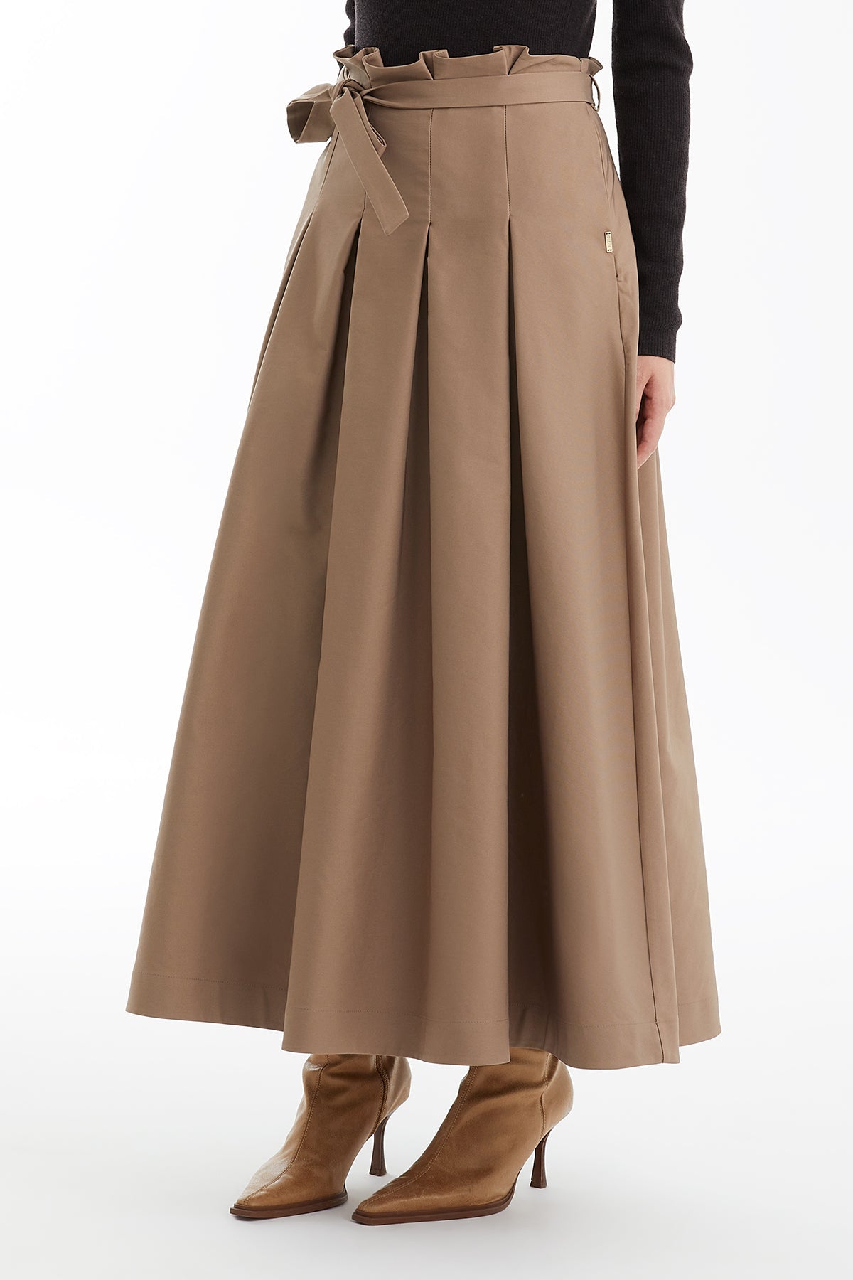 Brown Logo Midi Skirt with Detachable Sash