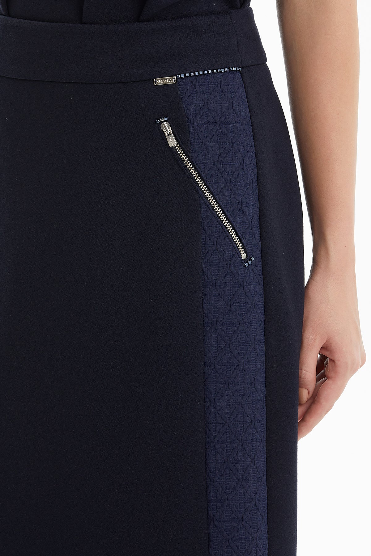Dark Navy Skirt with Geometric Side Stripes