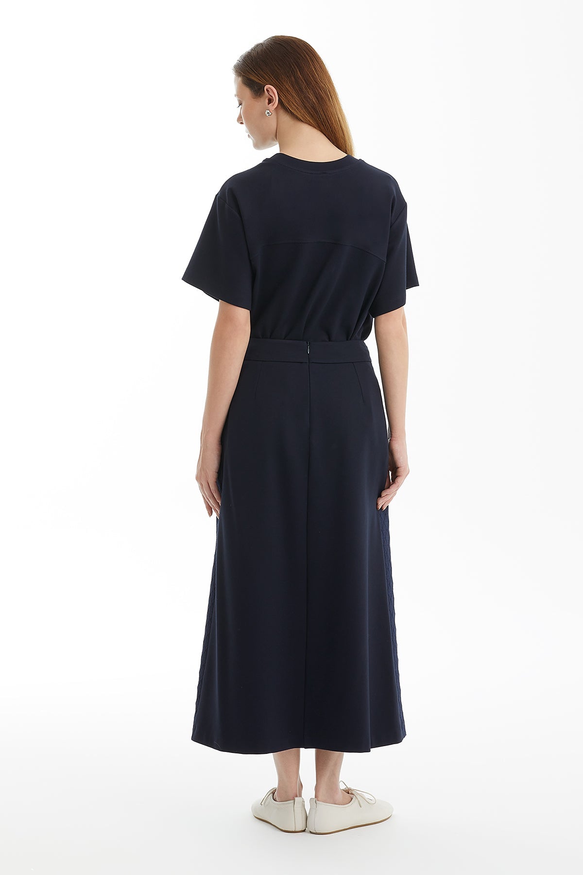 Dark Navy Skirt with Geometric Side Stripes