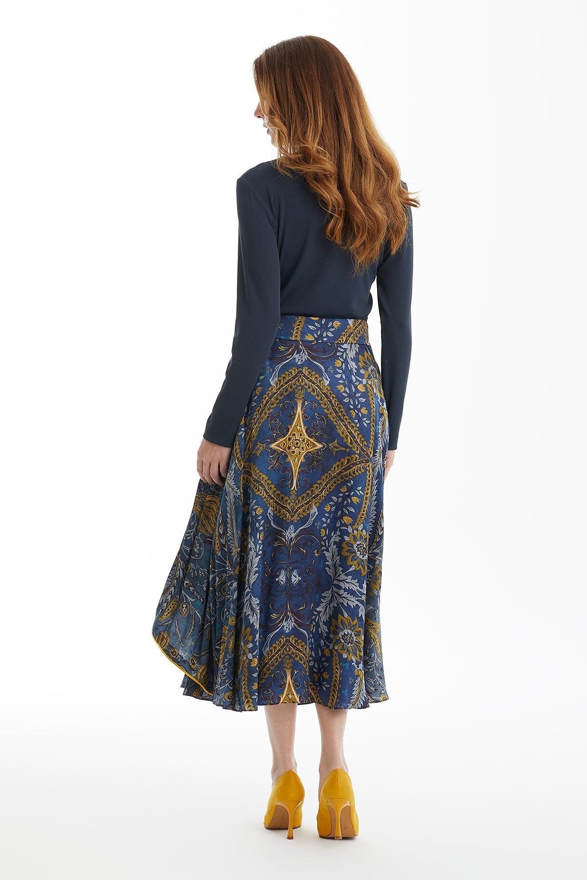 Piped Detail Patterned Skirt