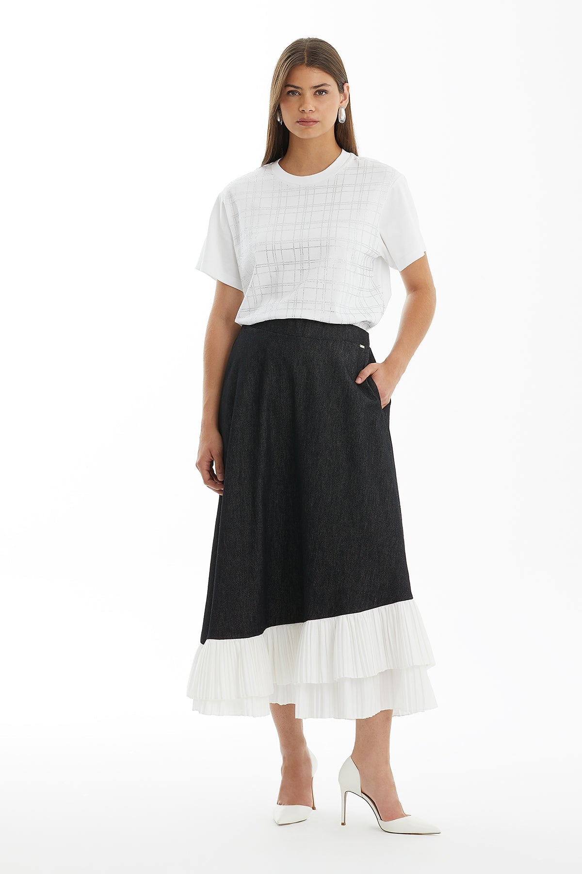 Black Ruffle Detail Maxi Skirt