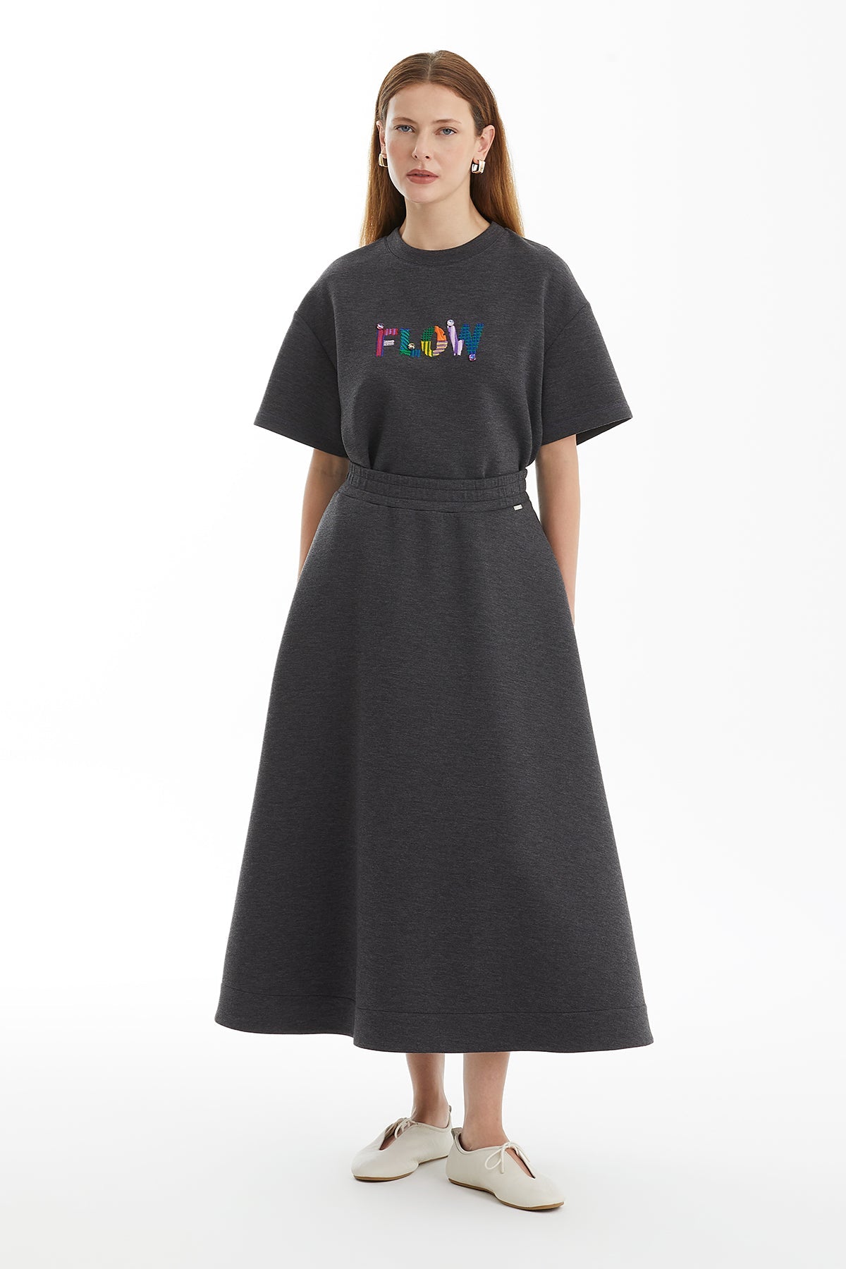 Grey Pocketed Flared Skirt