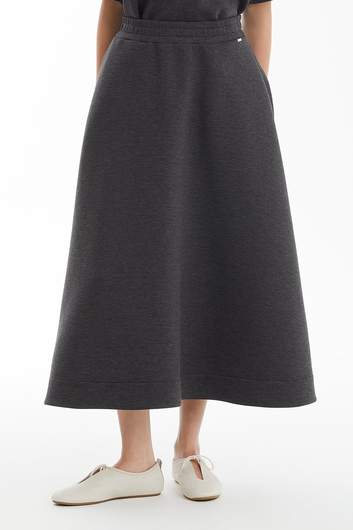Grey Pocketed Flared Skirt