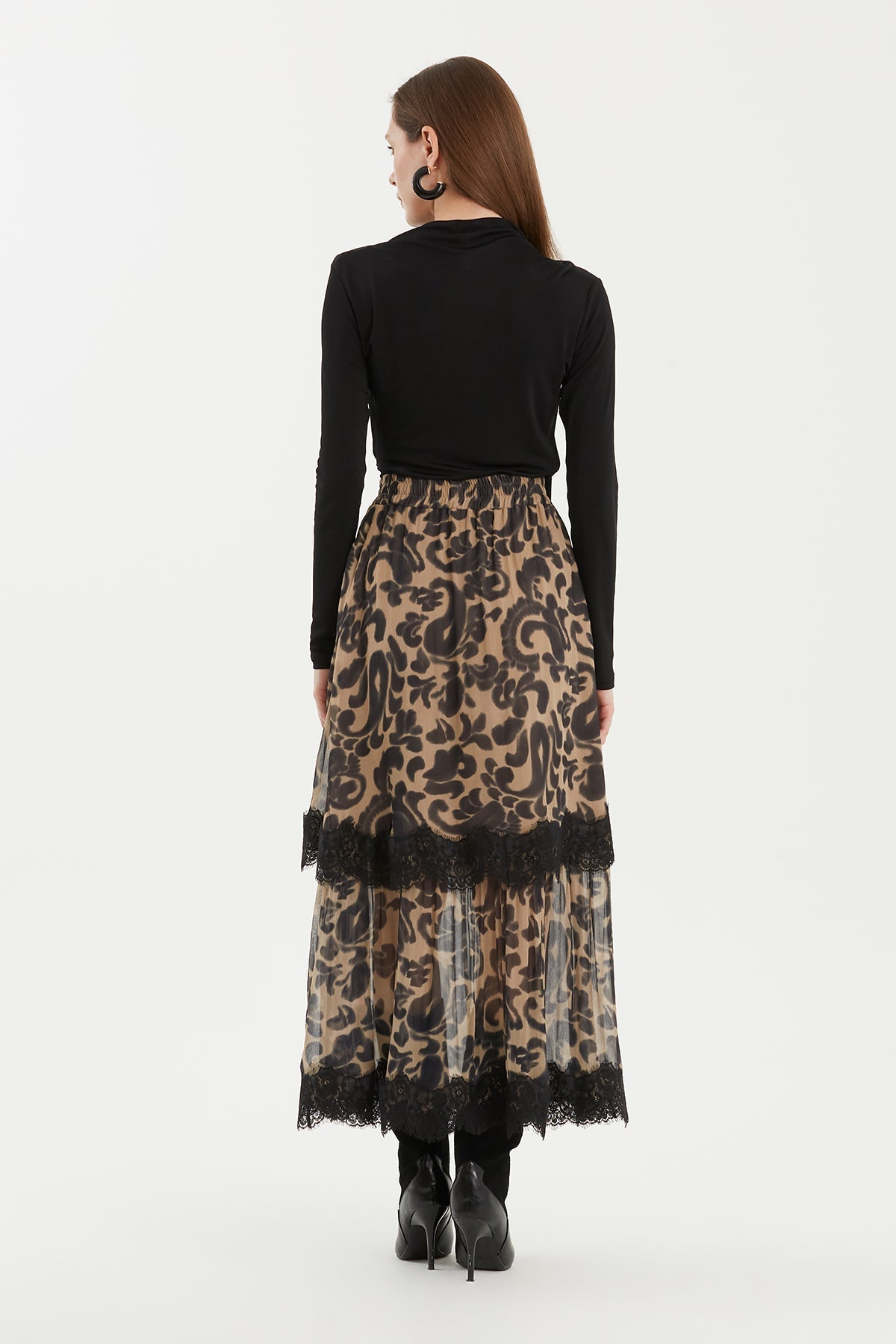 Leopard Print Skirt with Lace Detail