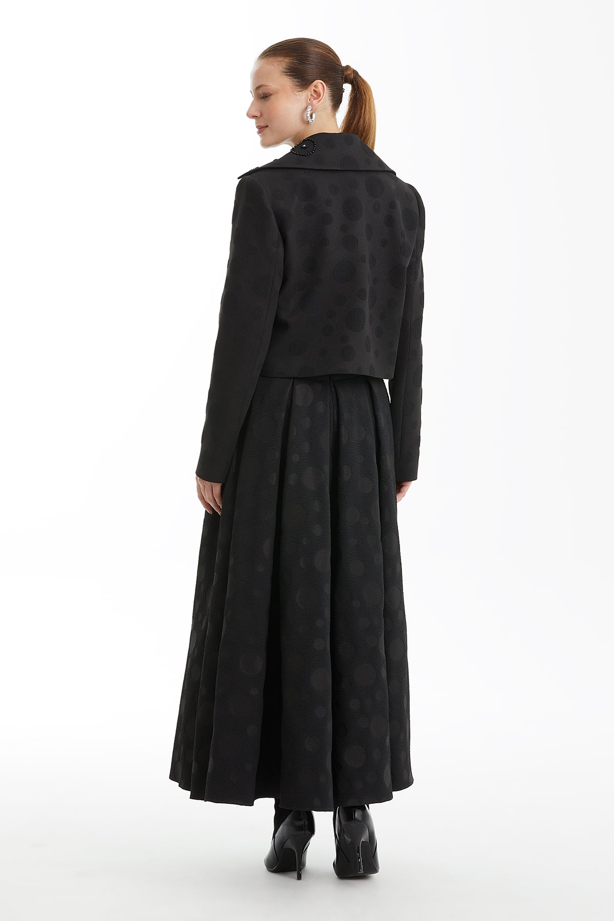 Black Shoulder-Padded Embroidered Jacket