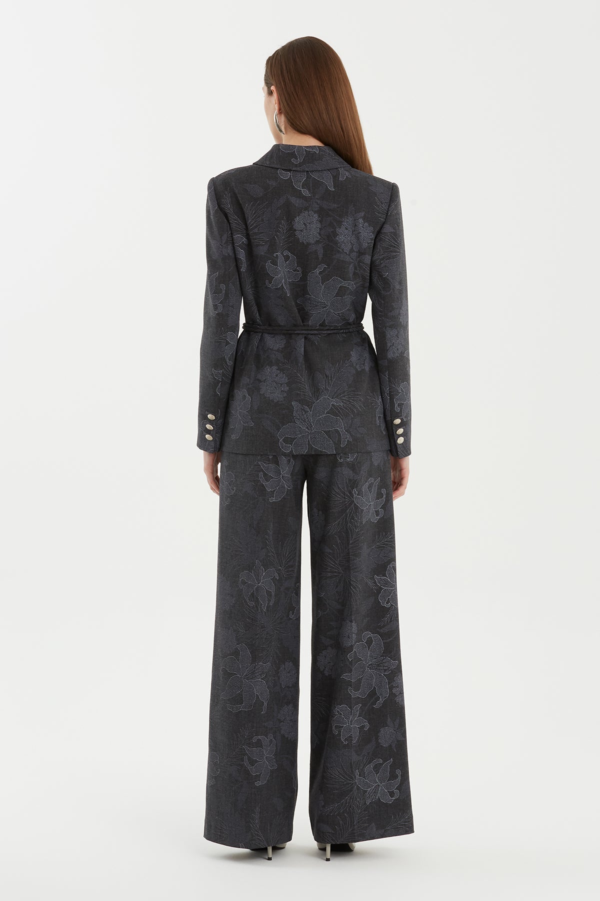 Grey Shoulder-Padded Patterned Jacket