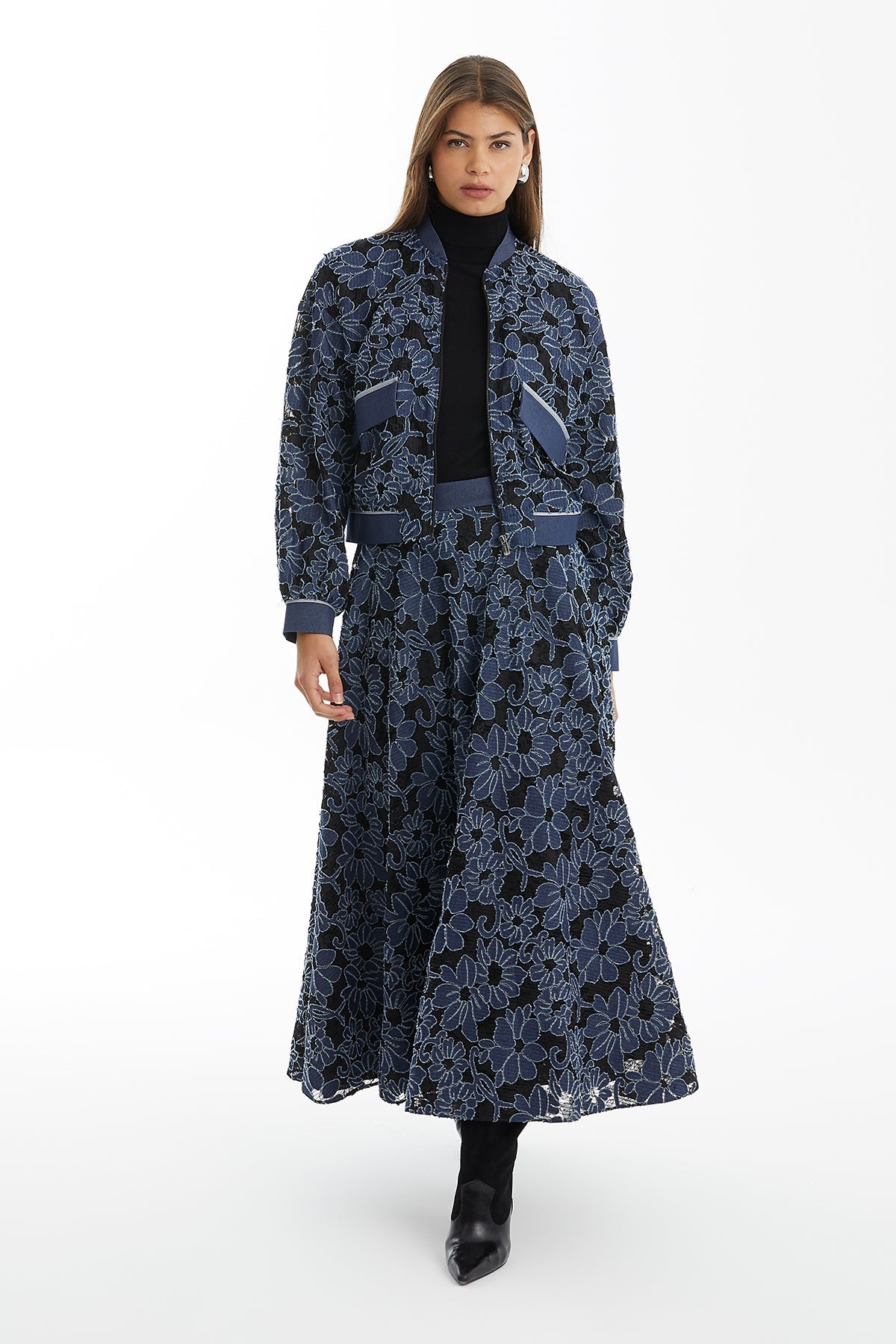 Dark Navy Patterned Jacket with Metal Logo Detail
