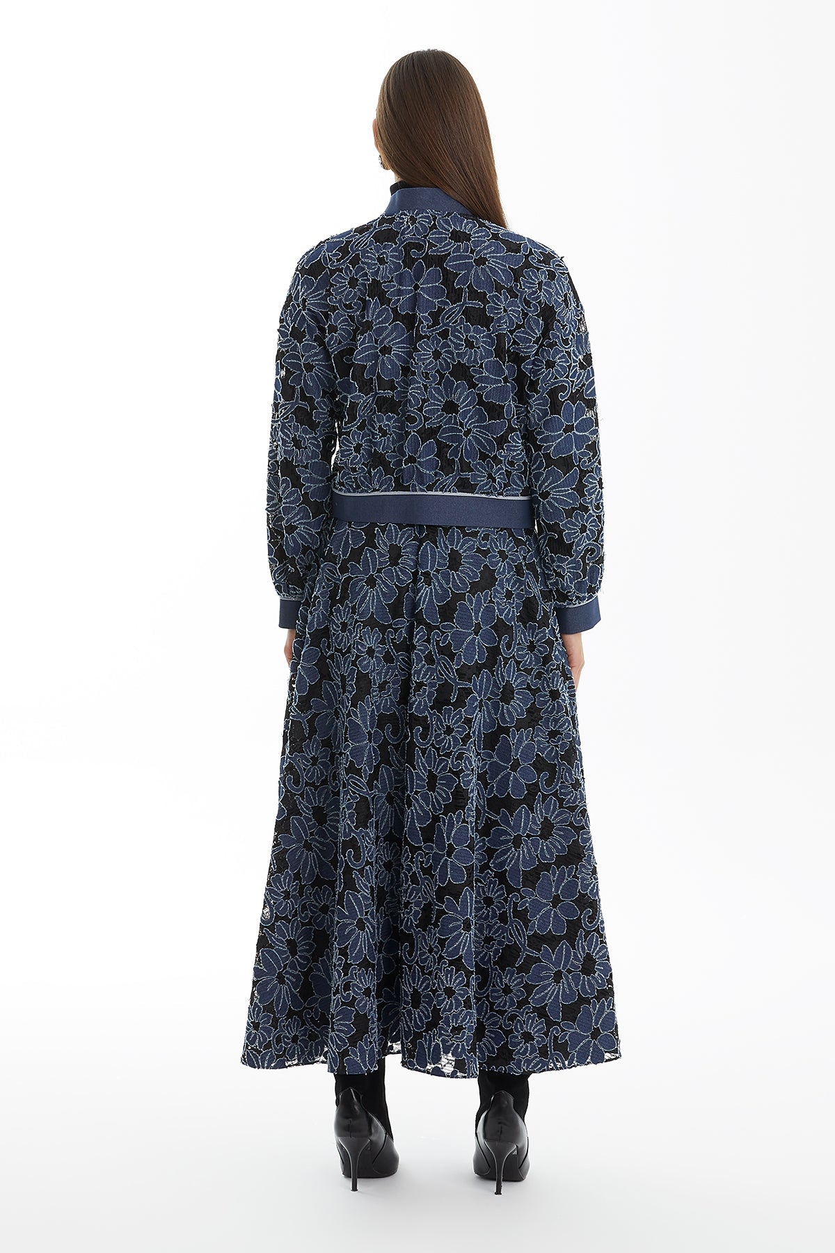 Dark Navy Patterned Jacket with Metal Logo Detail
