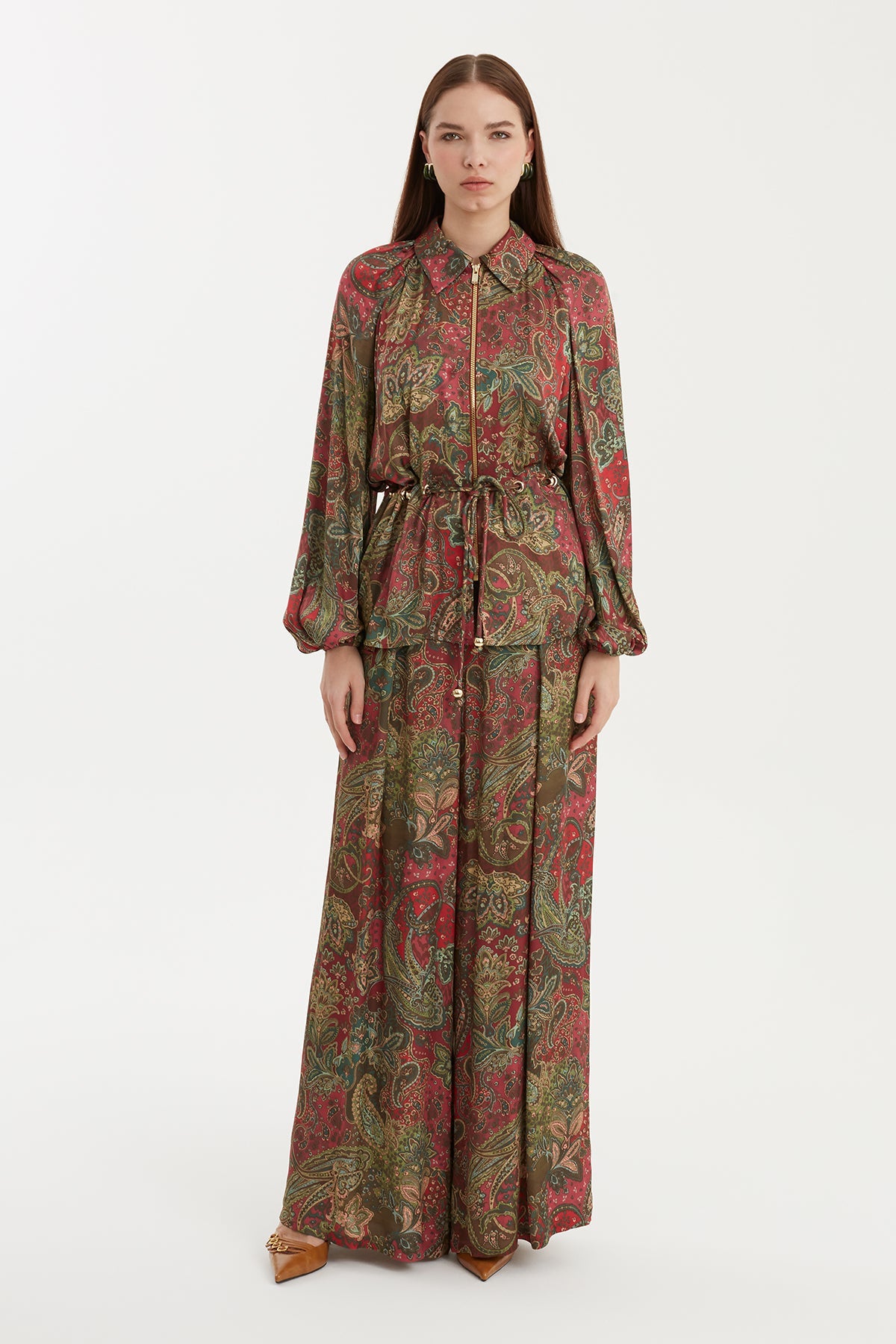 Patterned Jacket with Eyelet and Bead Detail