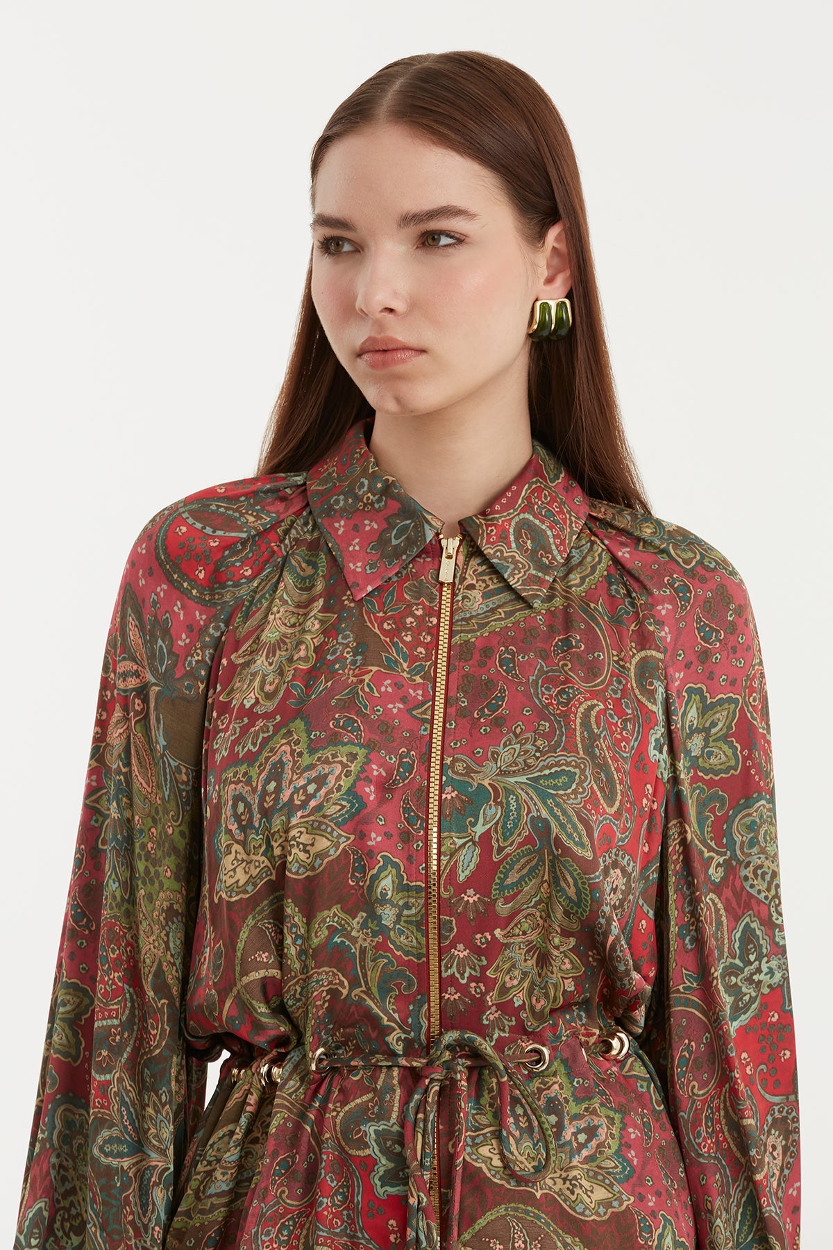 Patterned Jacket with Eyelet and Bead Detail