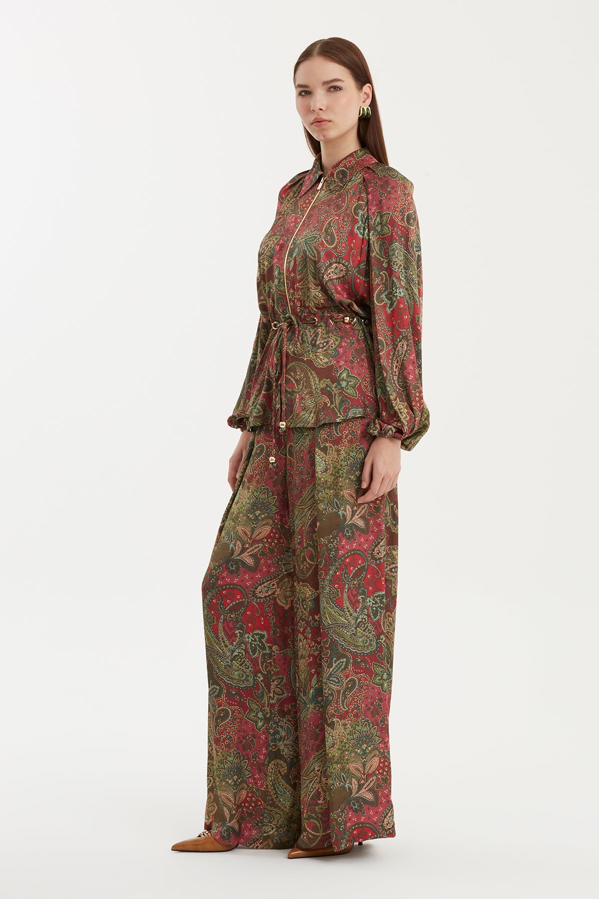 Patterned Jacket with Eyelet and Bead Detail