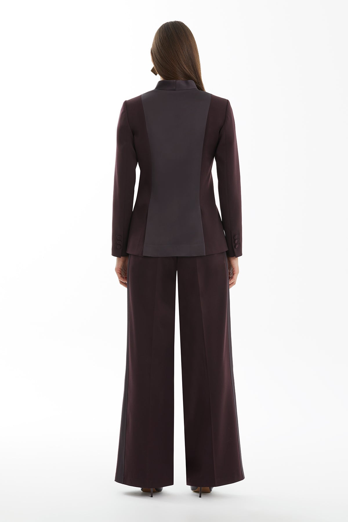 Red Shoulder-Padded Embroidered Jacket with Fabric-Covered Detail