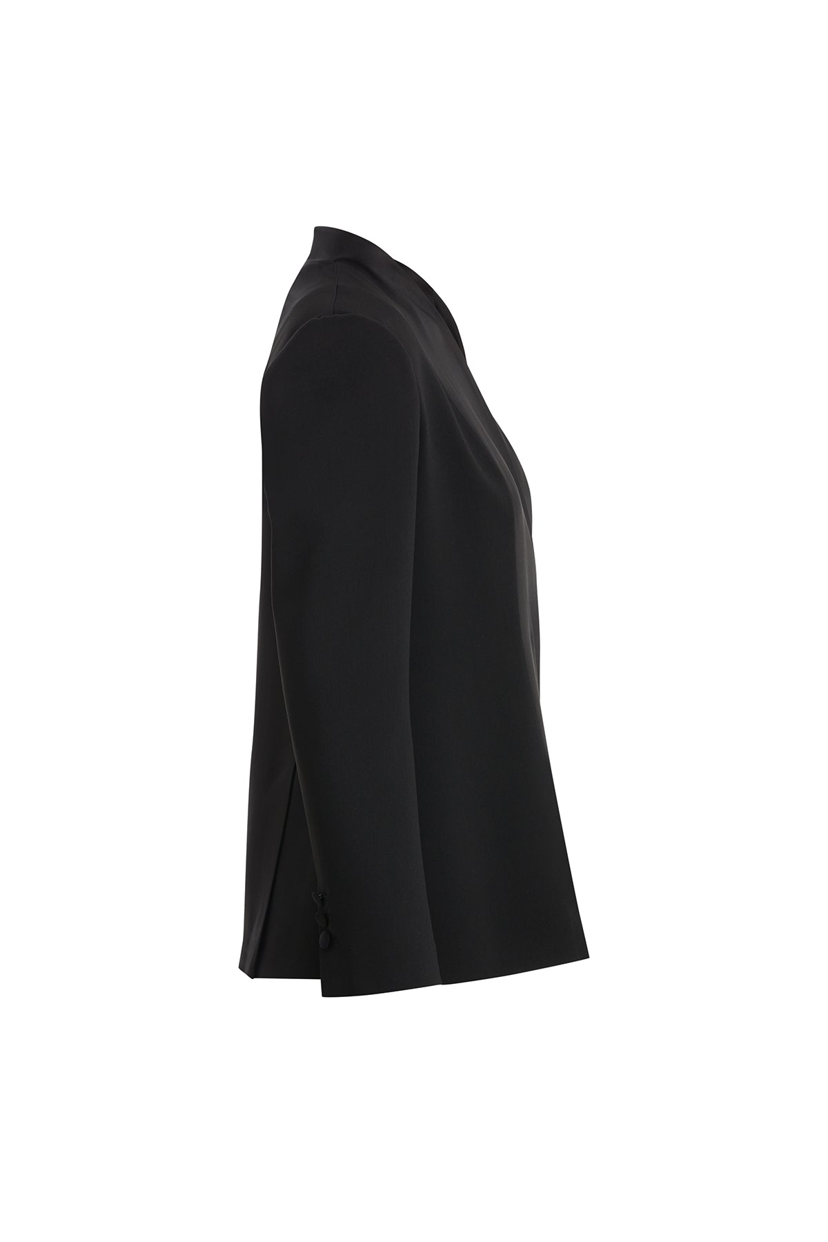 Black Shoulder-Padded Embroidered Jacket with Fabric-Covered Detail