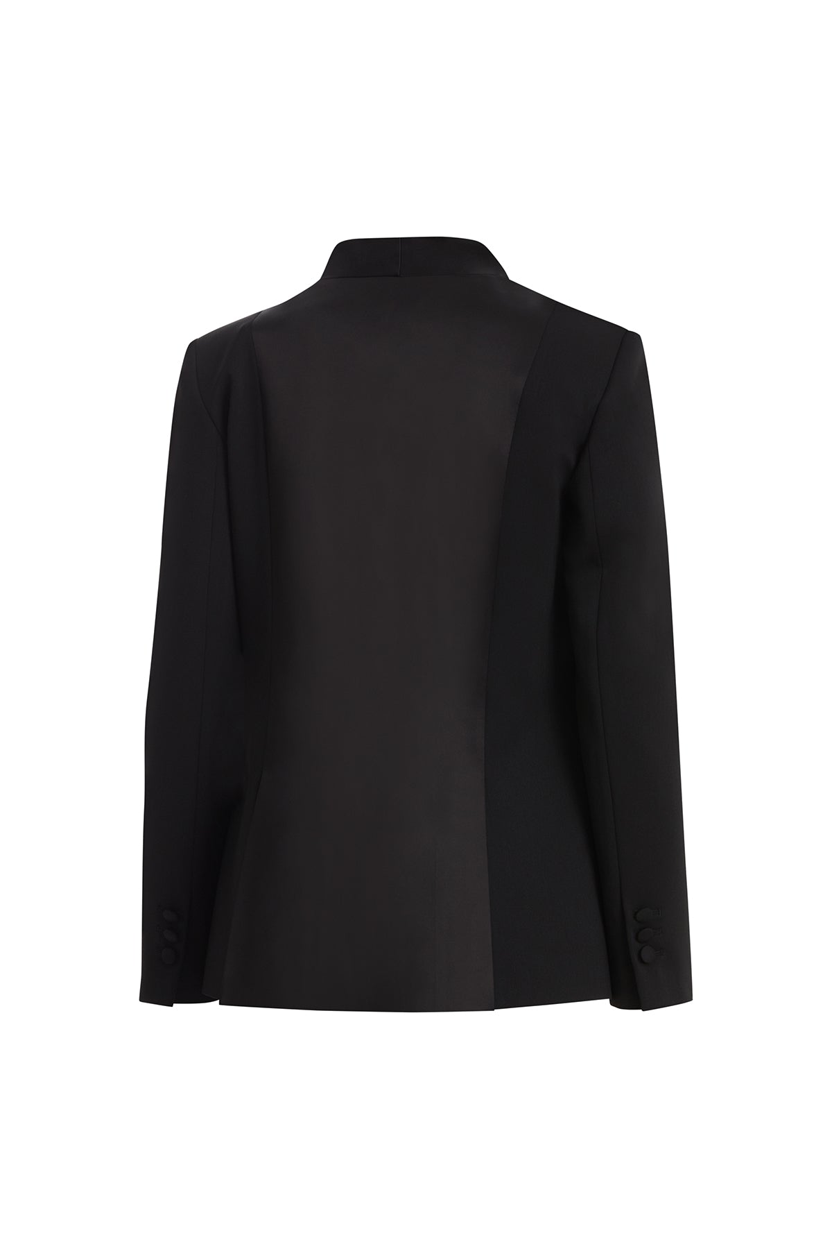 Black Shoulder-Padded Embroidered Jacket with Fabric-Covered Detail